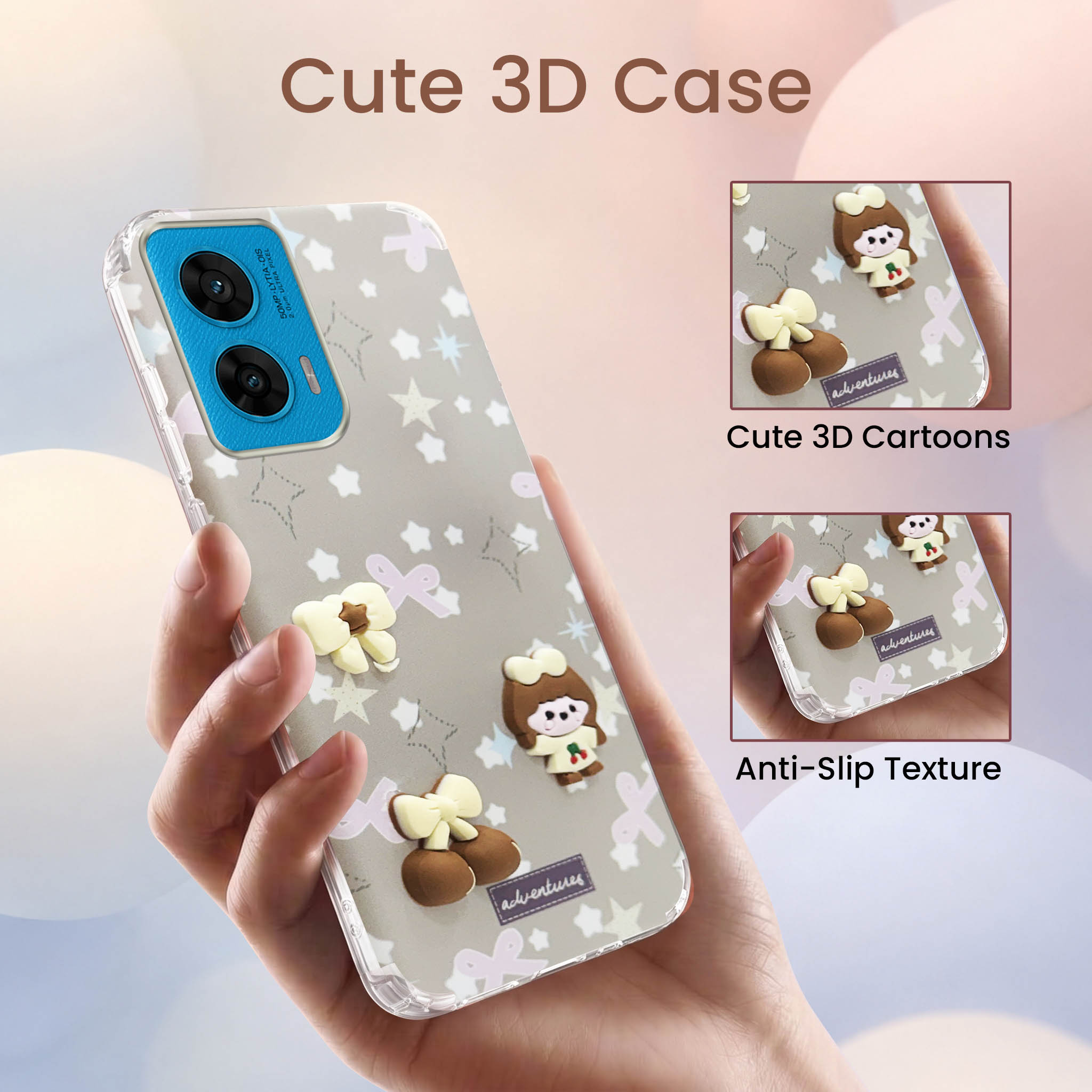 For Motorola Moto G96 Back Cover Case (3D Cute Cartoons | Hard Back Side Soft | Matte Premium Finish | HD Printing)
