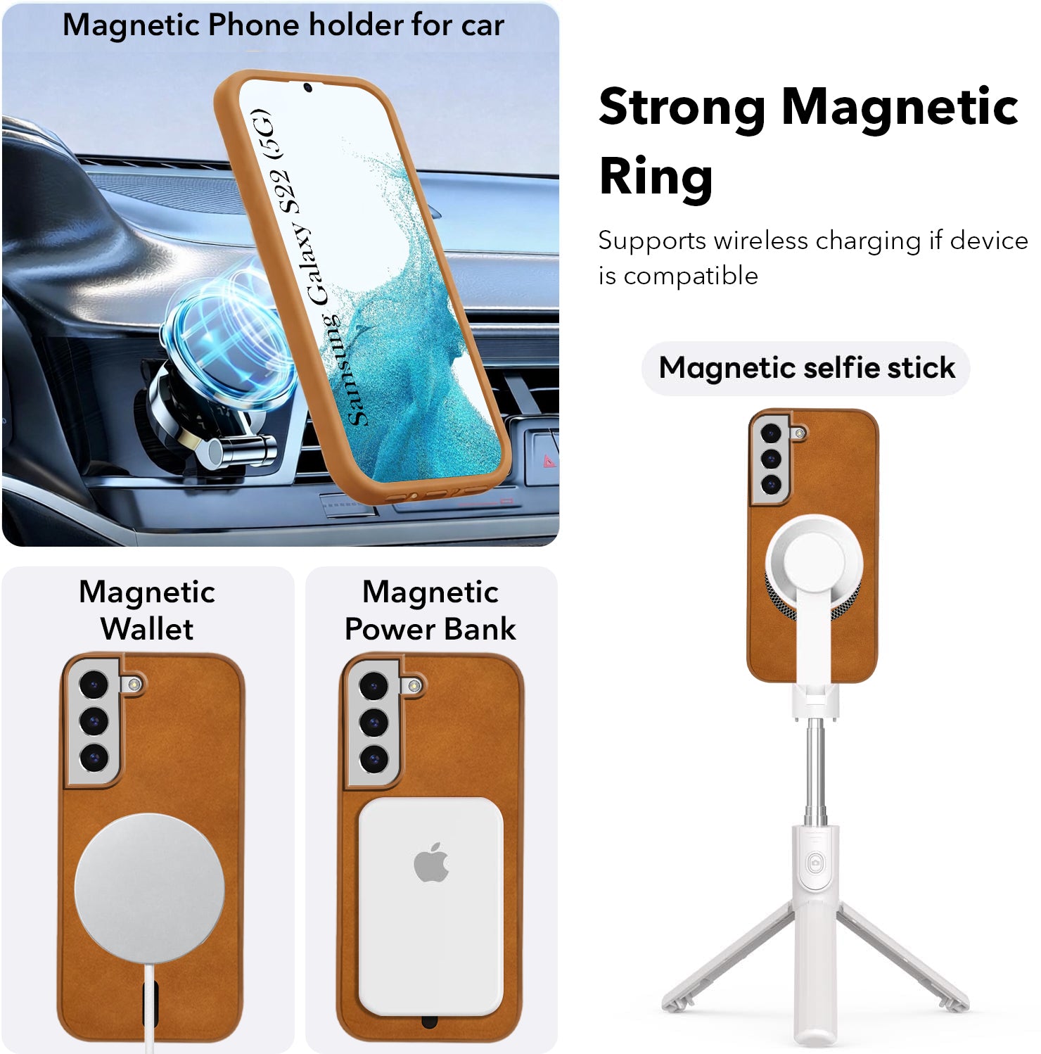 For Samsung Galaxy S22 Back Cover Case Leather Finish (MagSafe Compatible Wireless Charging | Soft Touch | Camera Bump Protection)