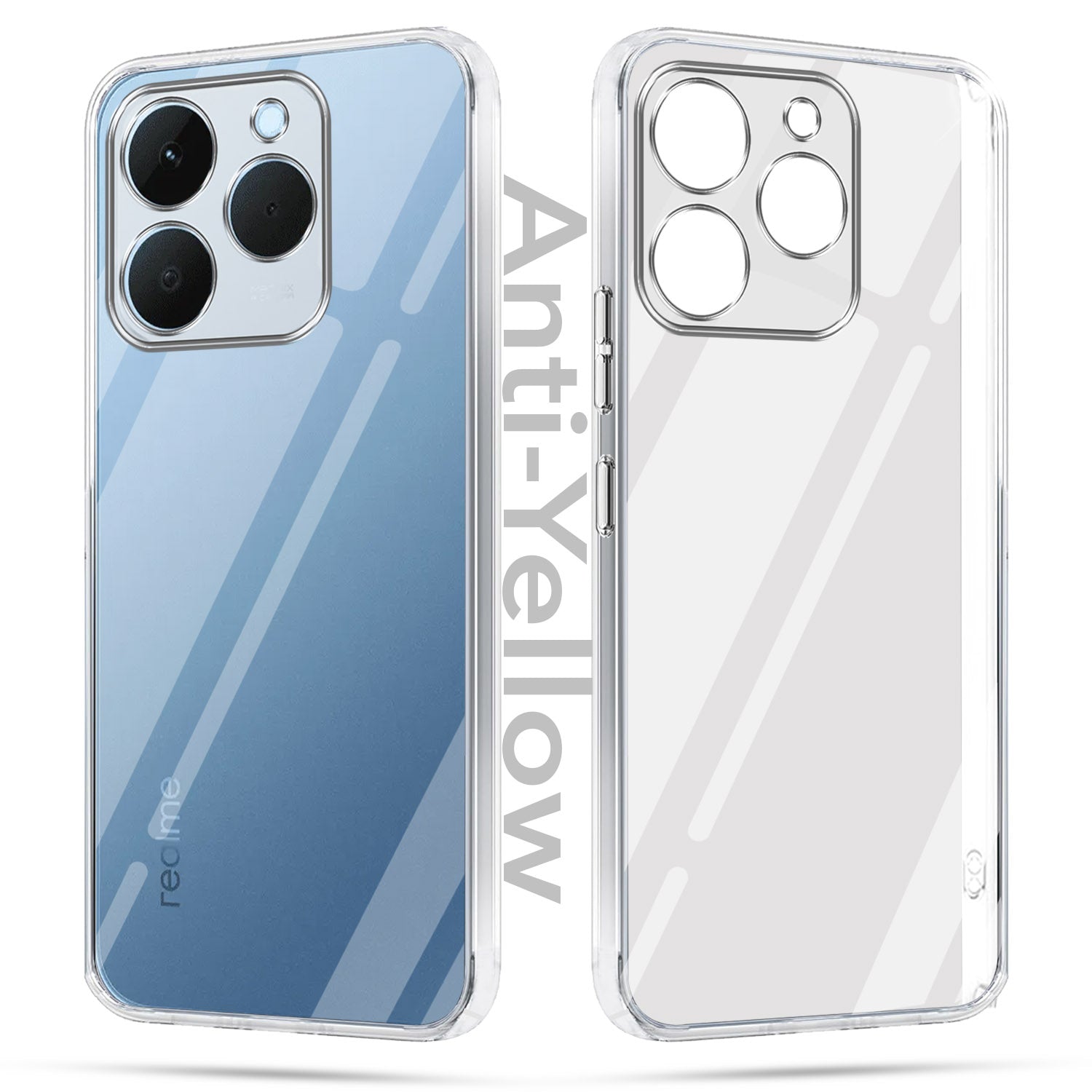 For Realme 15T | Realme Narzo 90 Combo with Back Cover and 9H Tempered Glass (Lifetime Anti-Yellow | Sleek Hard Crystal | Oleophobic Coating Screen Glass)