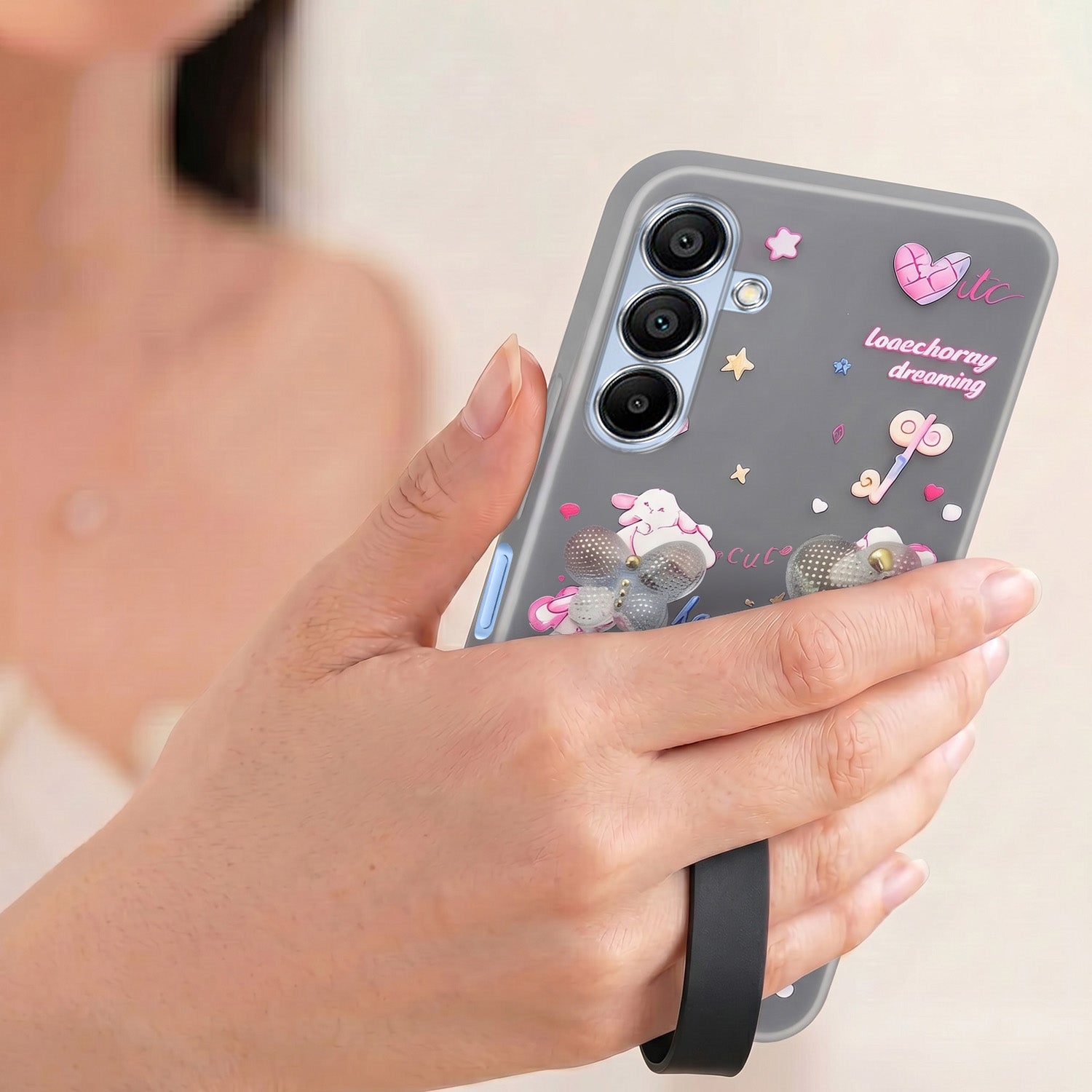 For Samsung Galaxy A15 5G Back Cover Case (3D Cute Heart Strap Holder | Camera Protection | Designer Girls Print)