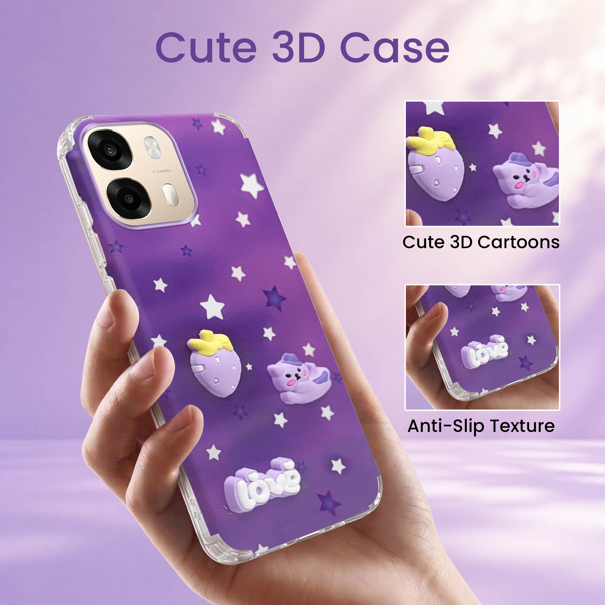 For Oppo A6 Pro Back Cover Case (3D Cute Cartoons | Hard Back Side Soft | Matte Premium Finish | HD Printing)