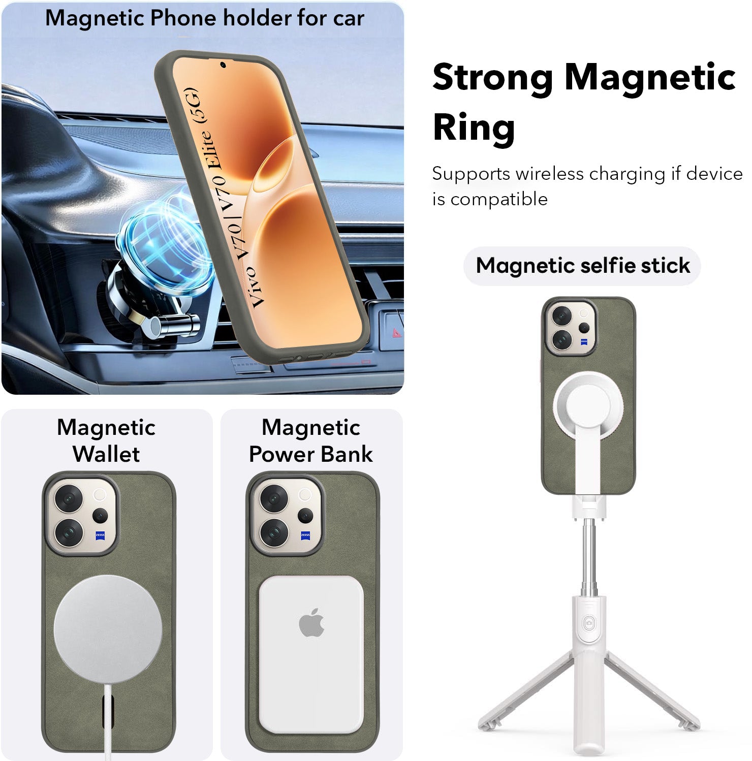 For Vivo V70 | Vivo V70 Elite 5G Back Cover Case Leather Finish (MagSafe Compatible Wireless Charging | Soft Touch | Camera Bump Protection)