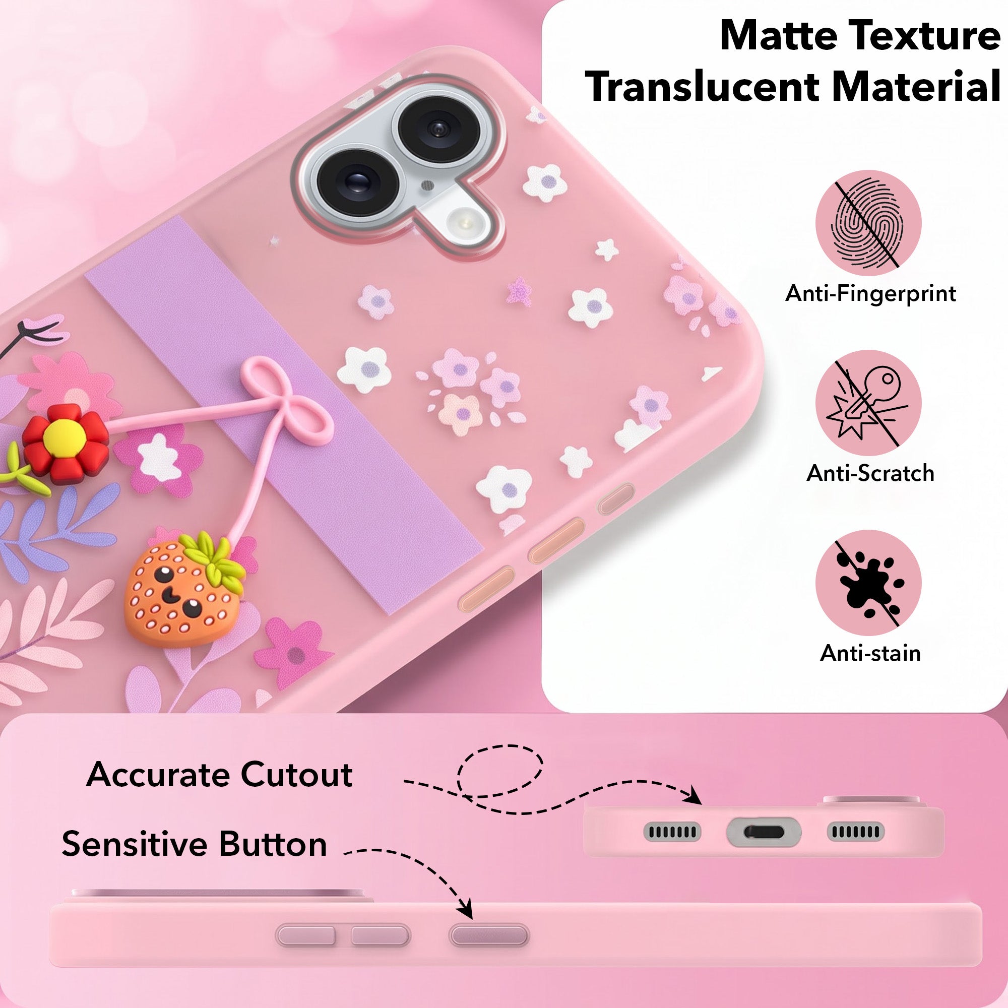 For Apple iPhone 16 Plus Back Cover Case (3D Cute Cartoons | Hard Back Side Soft | Matte Premium Finish | HD Printing)