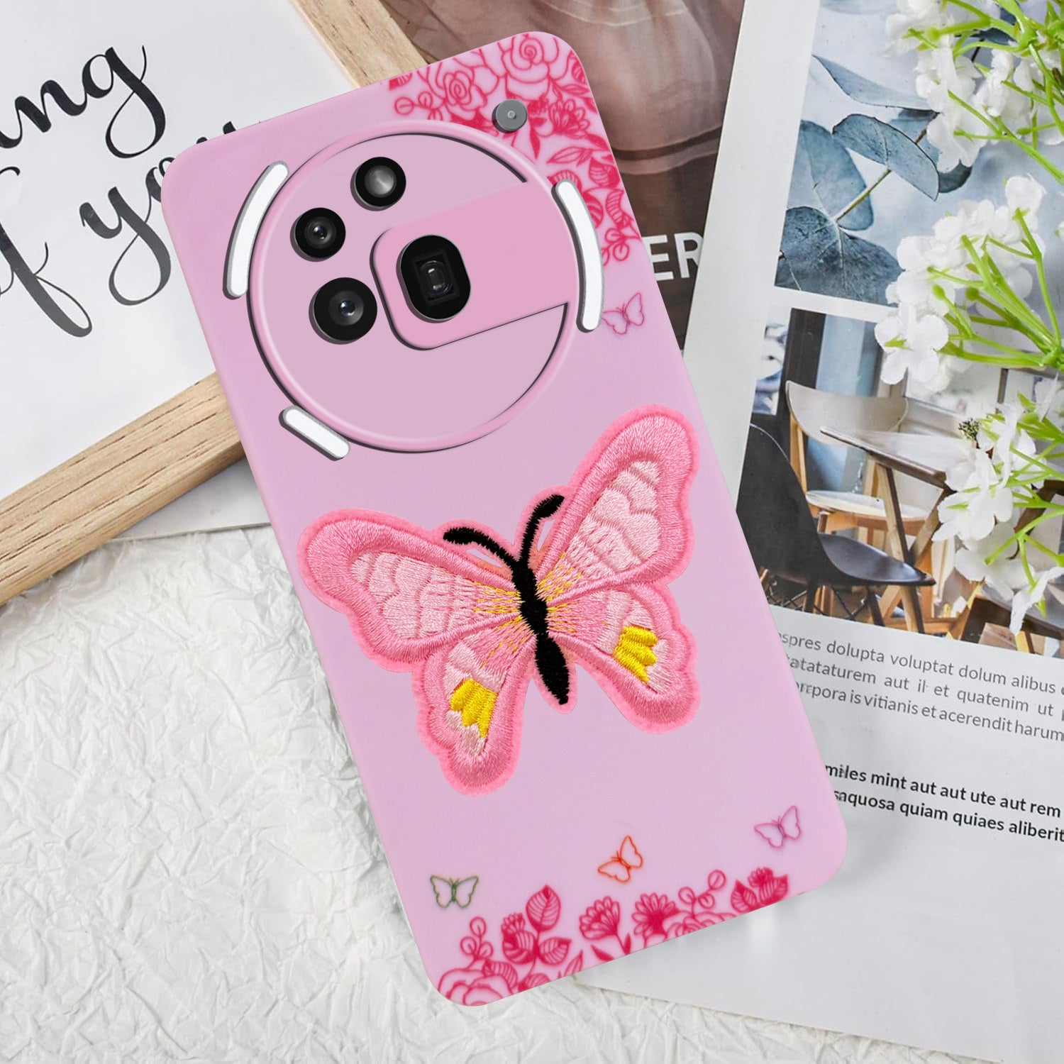 For Nothing Phone 3A Pro 5G Back Cover Case (Soft Butterfly Embroidery | Women Teen Girls | Camera Protection| Matte Silicone)