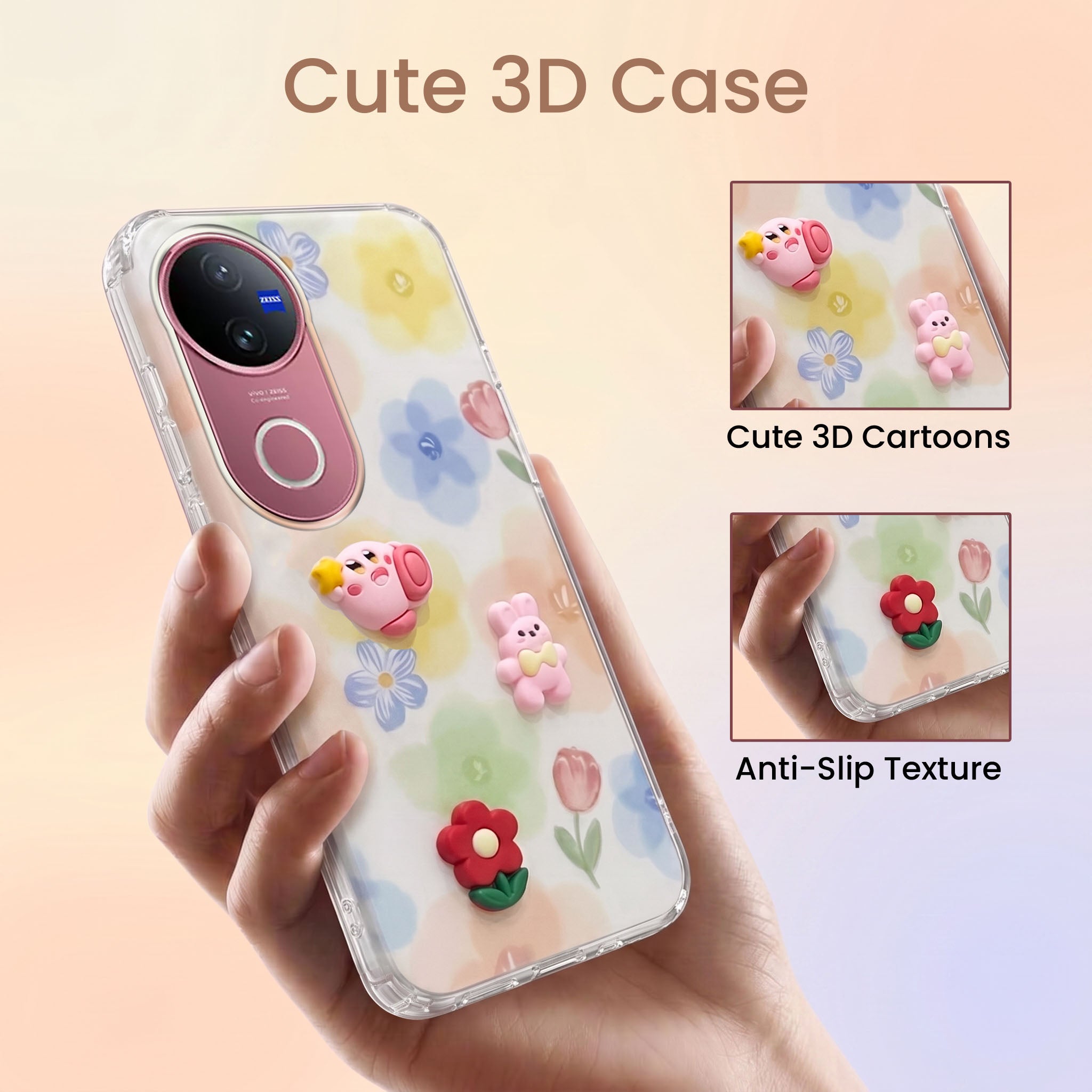 For Vivo V50 | Vivo V50e Back Cover Case (3D Cute Cartoons | Hard Back Side Soft | Matte Premium Finish | HD Printing)