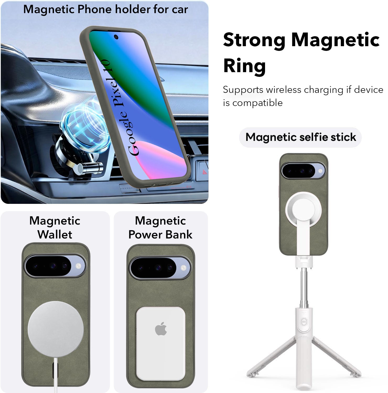For Google Pixel 10 Back Cover Case Leather Finish (MagSafe Compatible Wireless Charging | Soft Touch | Camera Bump Protection)