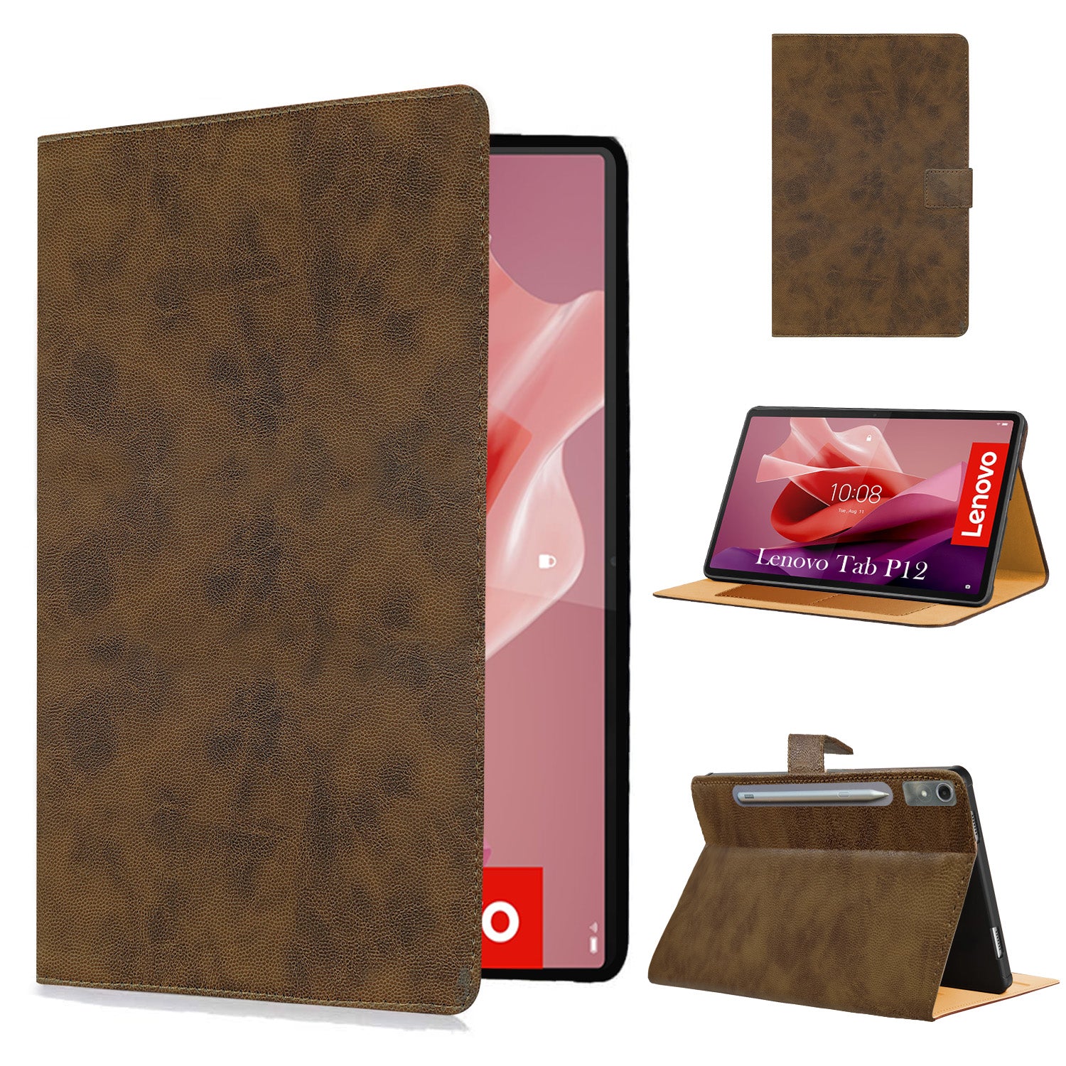 For Lenovo Tab P12 12.7 Inch ZACH0165US  Flip Cover Folio Cover (PU Leather | Multi-Angle Smart Stand | Card Storage Slots | Silicone Back Pouch)