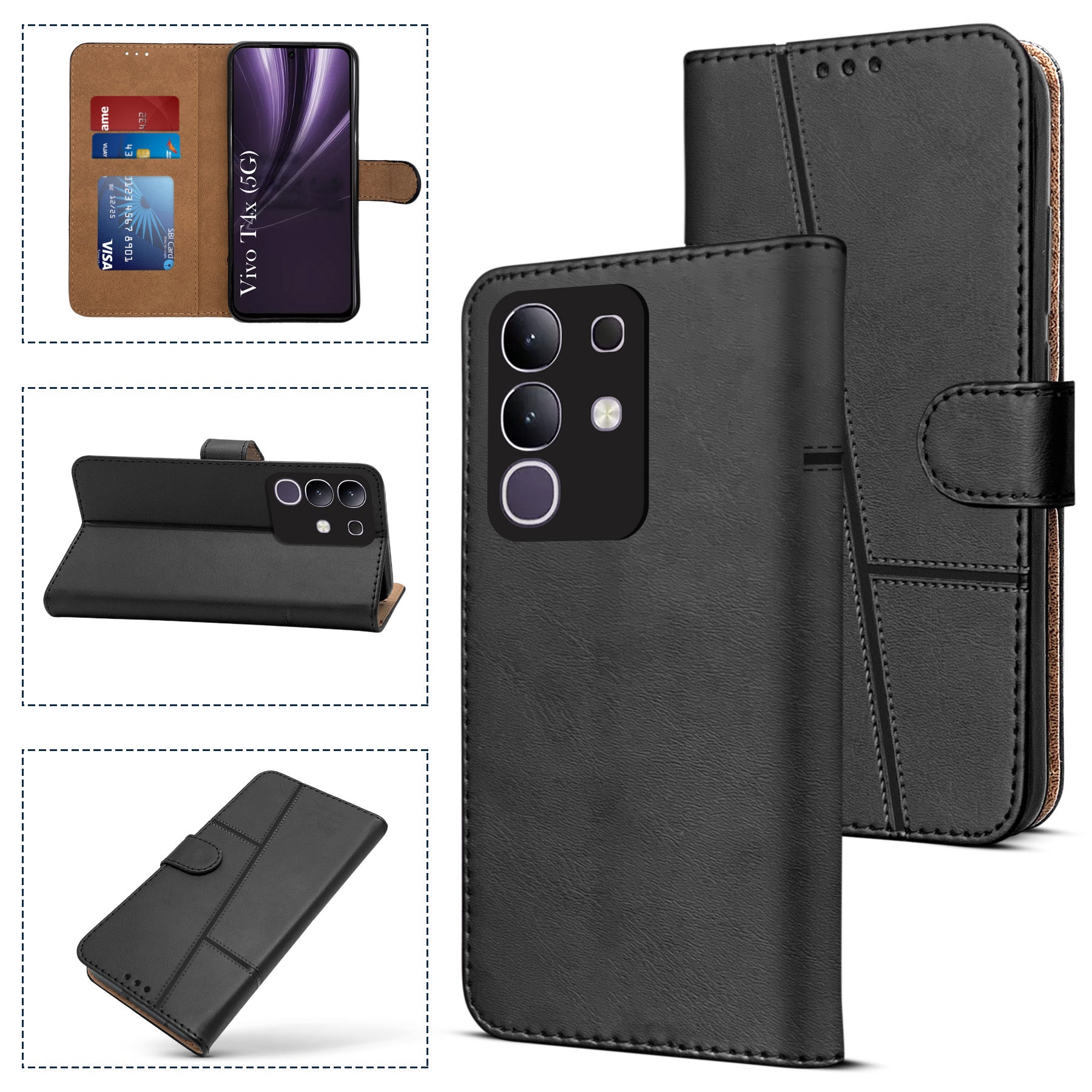 For Vivo T4x | Vivo Y31 Pro Flip Case Cover (Stitched Leather with Magnetic Closure)