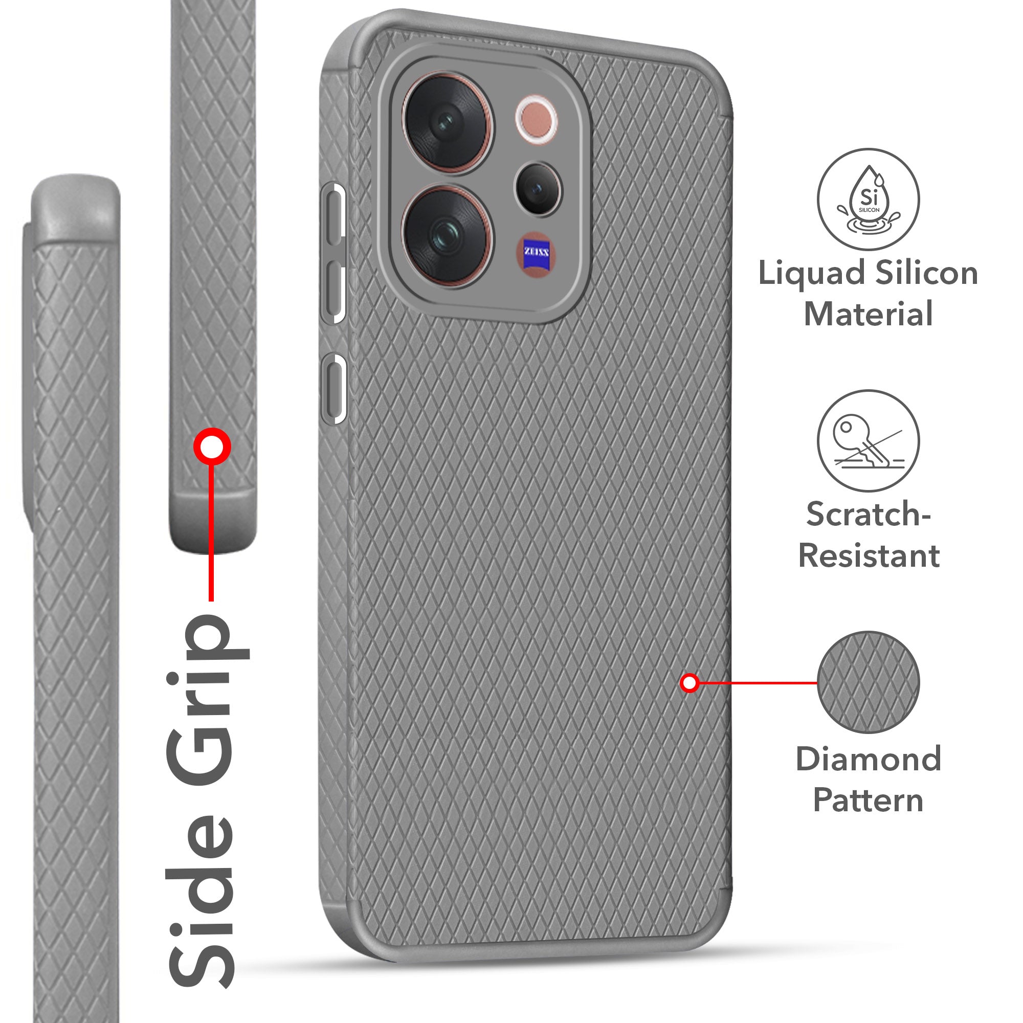 For Vivo V70 | Vivo V70 Elite 5G Back Cover Case Liquid Silicone (Camera Protection | Side Grip Texture | Soft and Flexible)