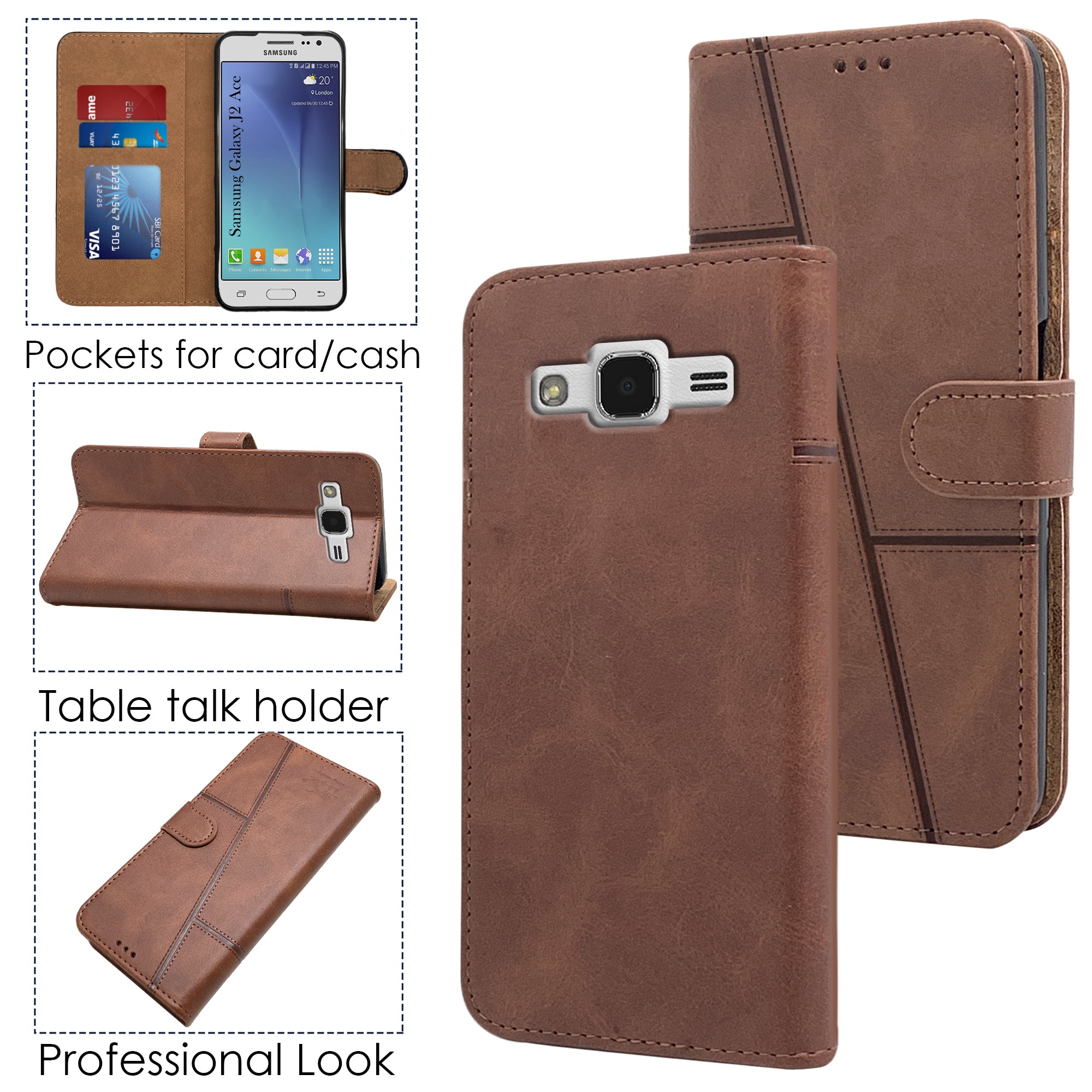 For Samsung Galaxy J2 Ace Flip Cover Case ( Stitched Leather with Magnetic Closure)