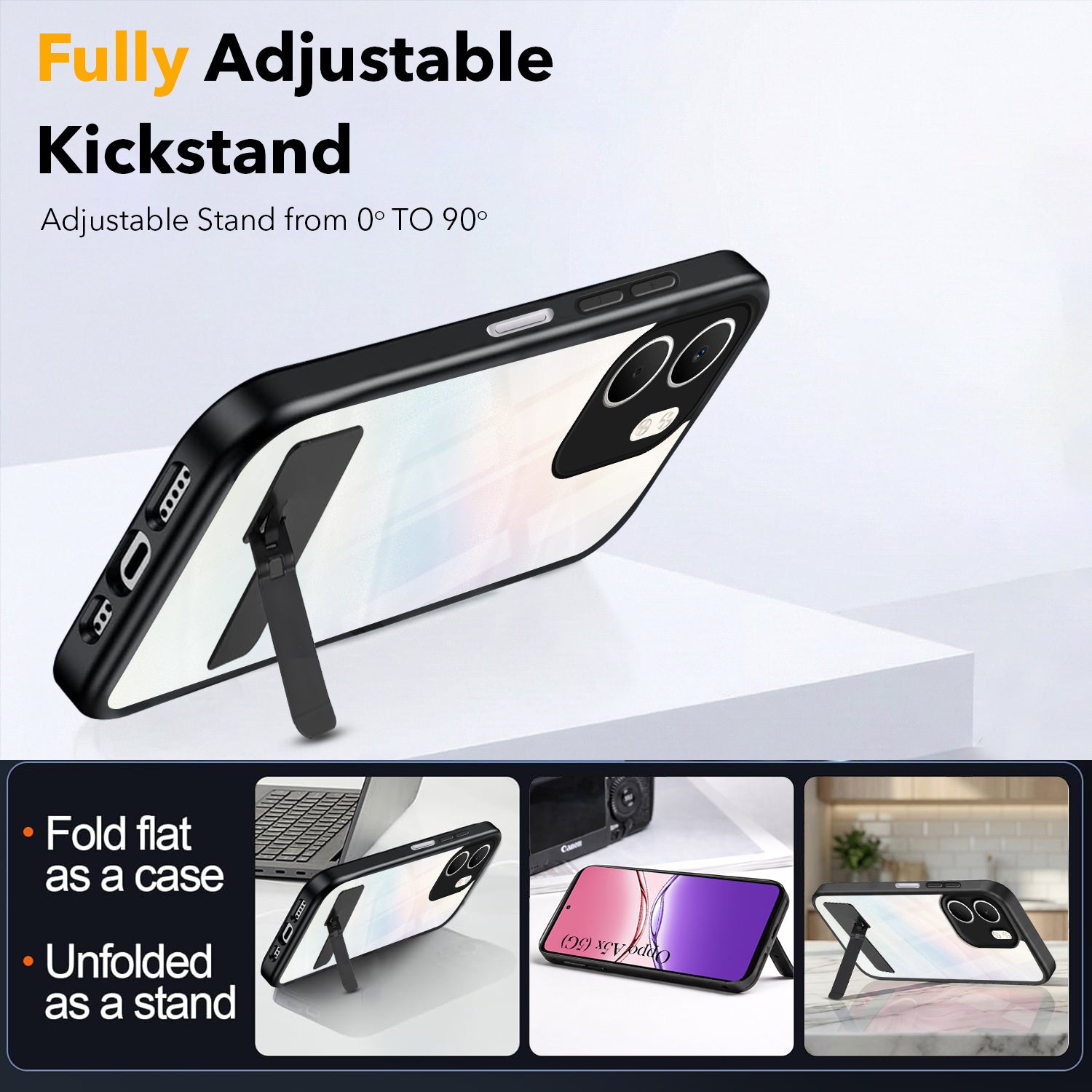 For Oppo A5X Back Cover Case (Built-in Stand | Lifetime Anti Yellow | Kickstand Shockproof | Camera Protection | MagSafe Compatible)