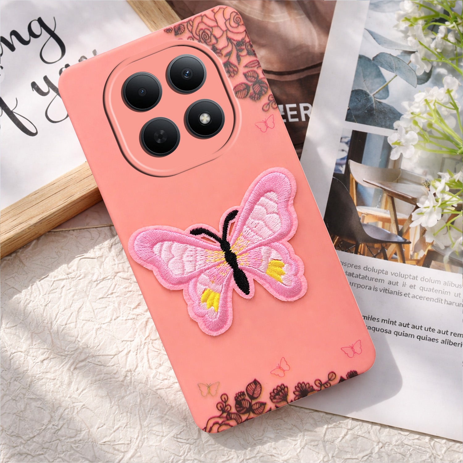 For Poco M8 5G Back Cover Case (Soft Butterfly Embroidery | Women Teen Girls | Camera Protection| Matte Silicone)