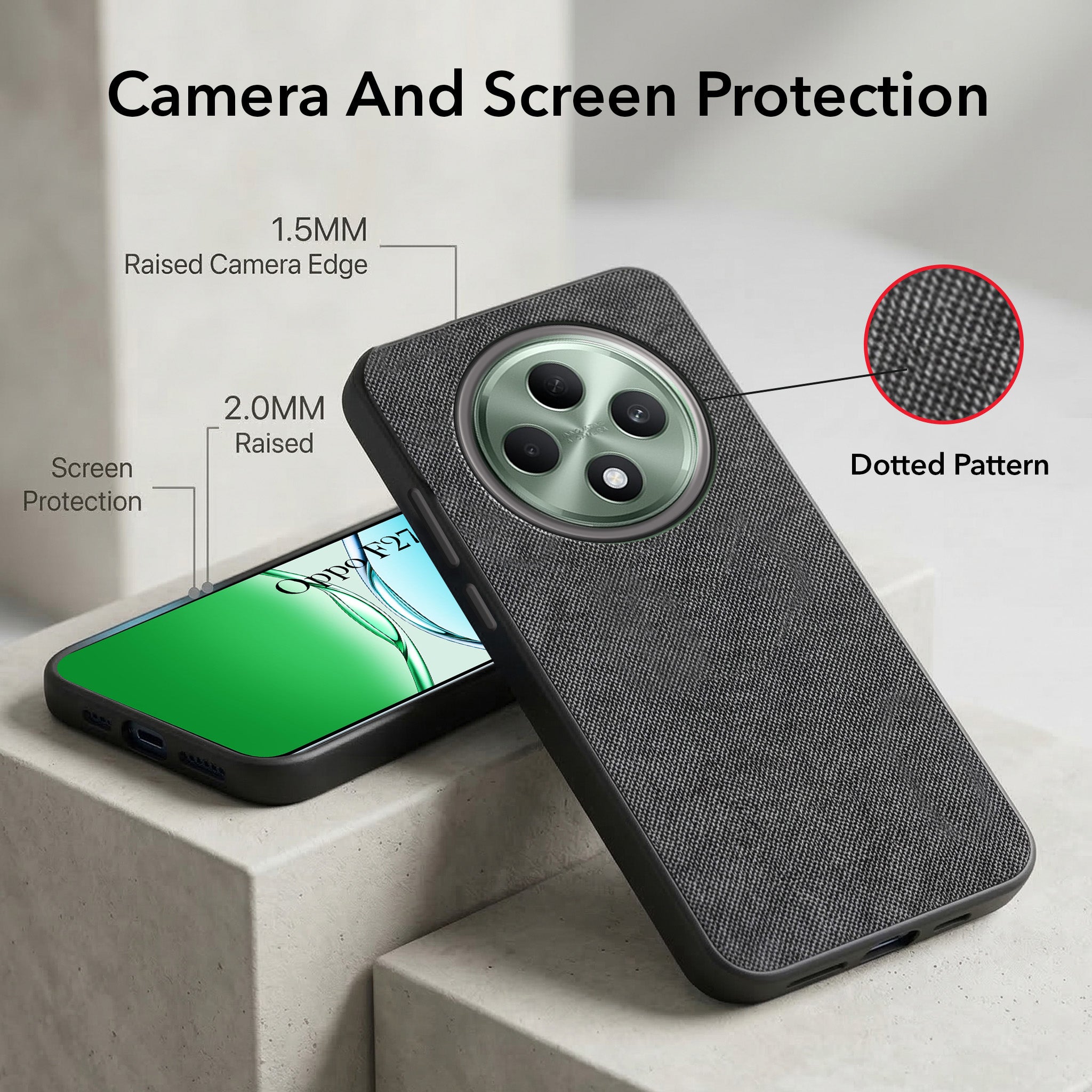 For Oppo F27 5G Combo (Textured Grip Design | Micro-Fiber Cloth Inside | Oleophobic Coating Screen Glass)