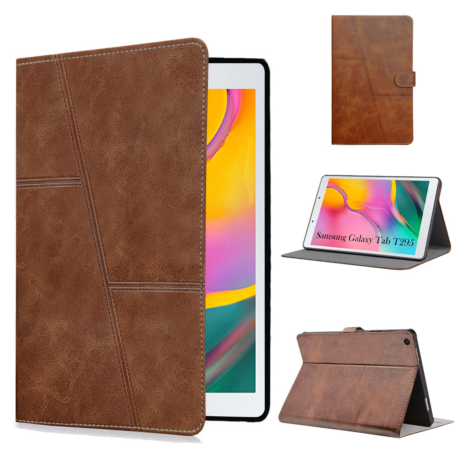 For Flip Cover Folio Case Samsung Galaxy Tab T295 (SM-T290, SM-T295) 8 Inch(PU Leather | Multi-Angle Smart Stand | Card Storage Slots | Silicone Back Pouch)
