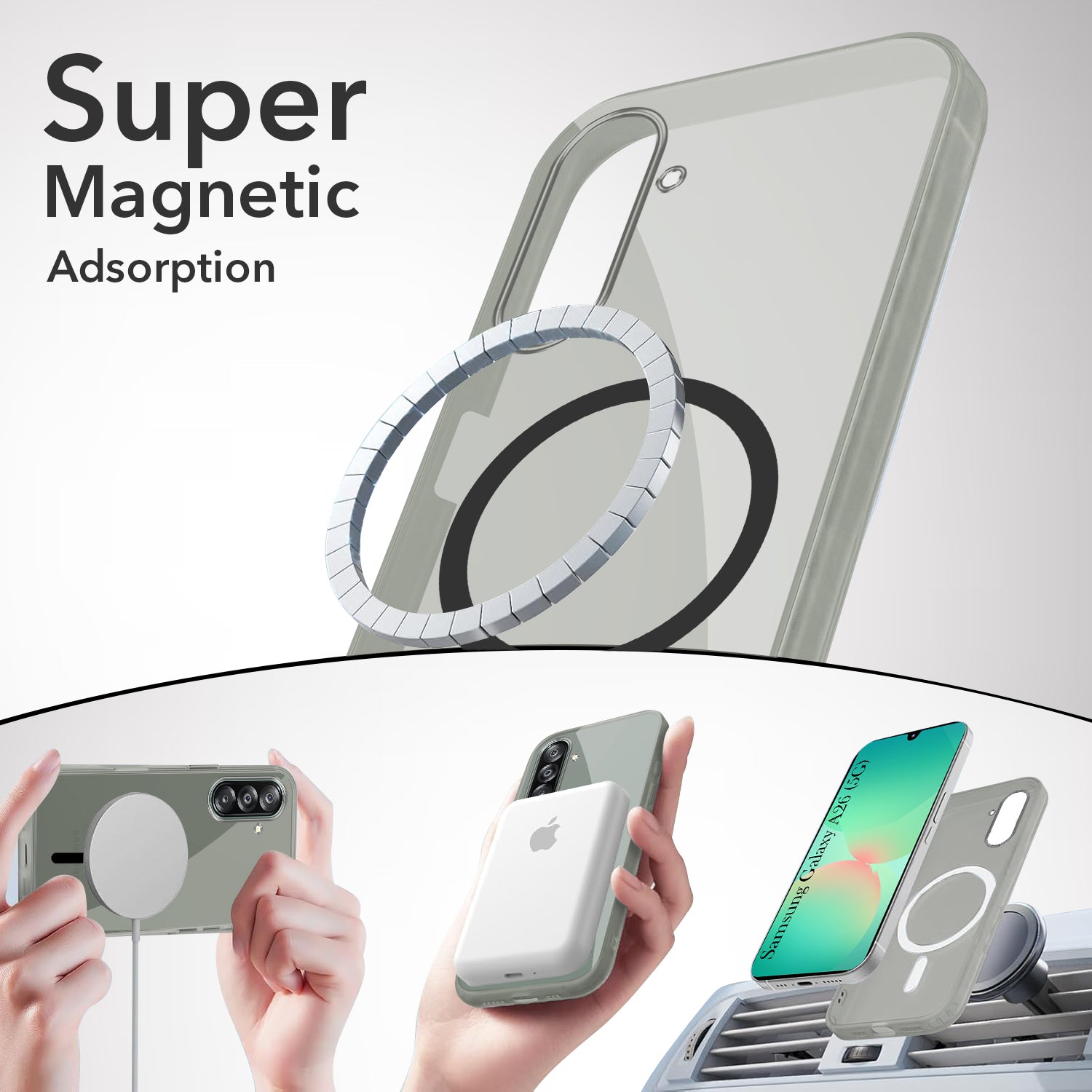 For Samsung Galaxy A26 5G Back Cover Case Lifetime Anti-Yellow MagSafe Compatible Clear (Sleek Hard Crystal | Shockproof and Camera Protection)