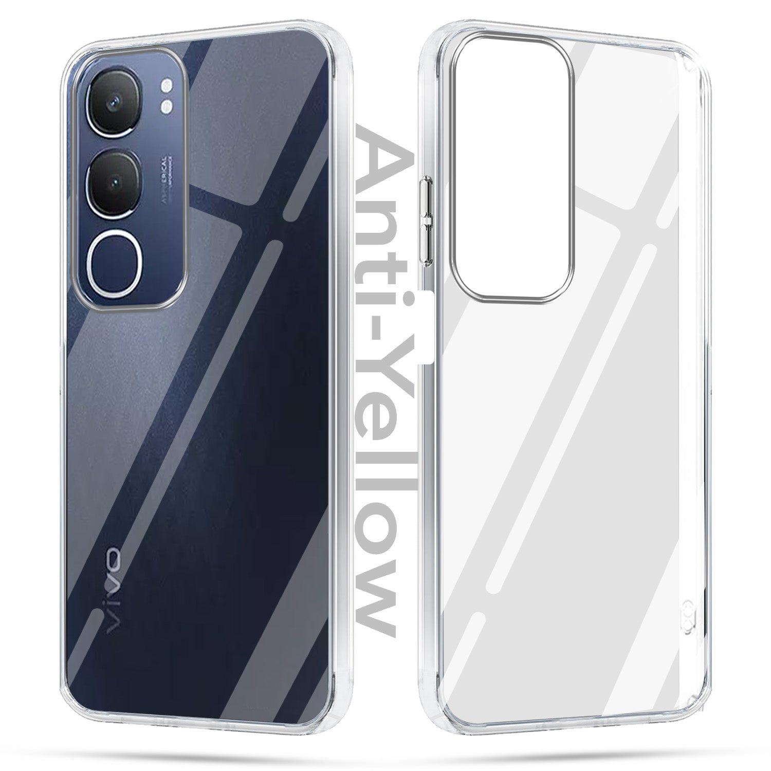 For Vivo Y29 Combo with Back Cover and 9H Tempered Glass (Lifetime Anti-Yellow | Sleek Hard Crystal | Oleophobic Coating Screen Glass)