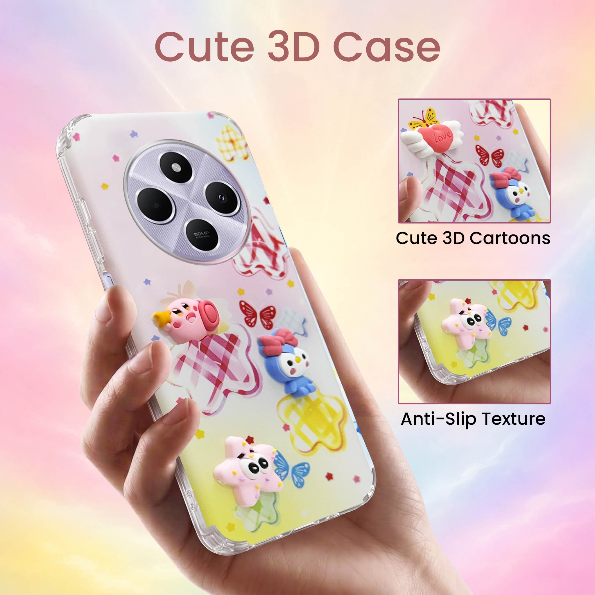 For Redmi A4 5G | Xiaomi Redmi 14C Back Cover Case (3D Cute Cartoons | Hard Back Side Soft | Matte Premium Finish | HD Printing)