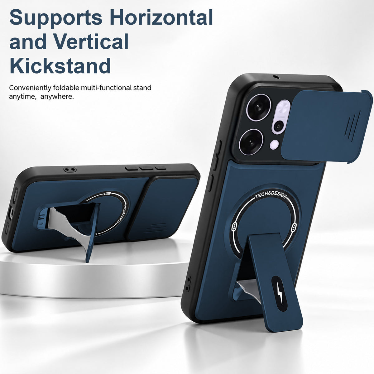 For Oppo Reno14 5G | Oppo Reno 14 5G Back Case Cover Metallic (Hybrid Armor Kickstand | Sliding Shutter Camera Protection | MagSafe Compatible)