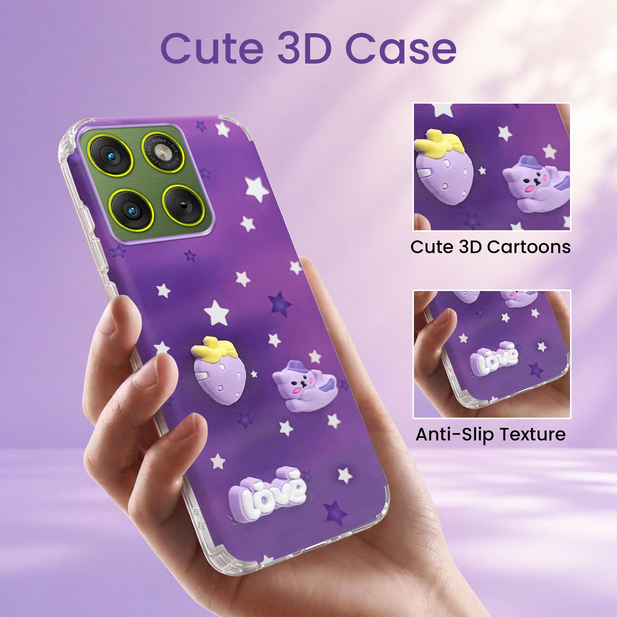 For Motorola Moto Edge 70 Back Cover Case (3D Cute Cartoons | Hard Back Side Soft | Matte Premium Finish | HD Printing)