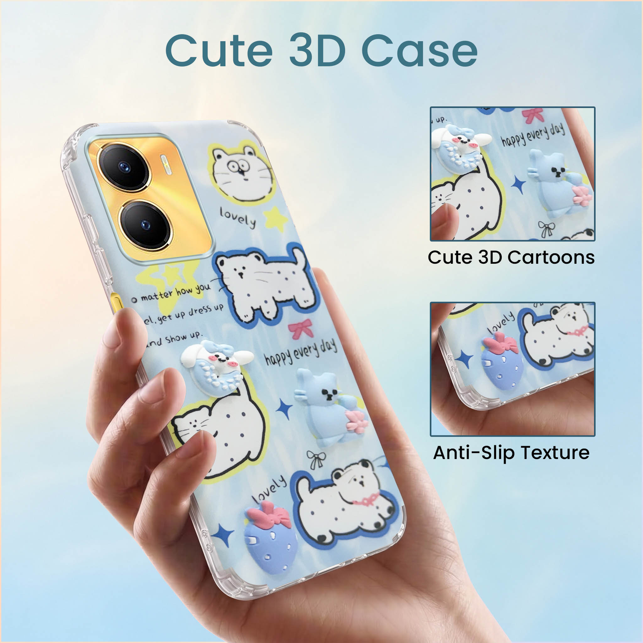For Vivo Y56 5G Back Cover Case (3D Cute Cartoons | Hard Back Side Soft | Matte Premium Finish | HD Printing)