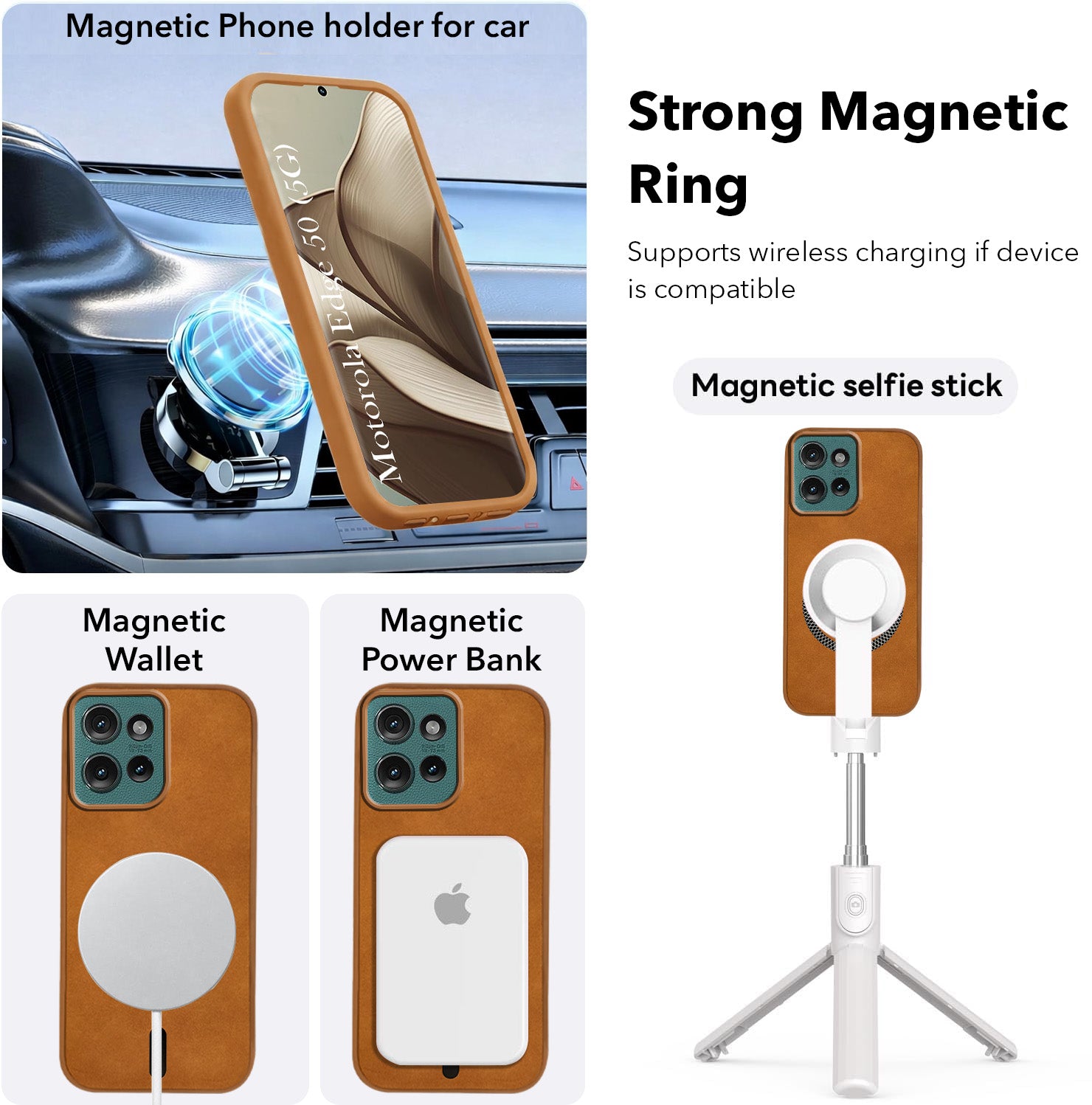 For Motorola Moto Edge 50 5G Back Cover Case Leather Finish (MagSafe Compatible Wireless Charging | Soft Touch | Camera Bump Protection)