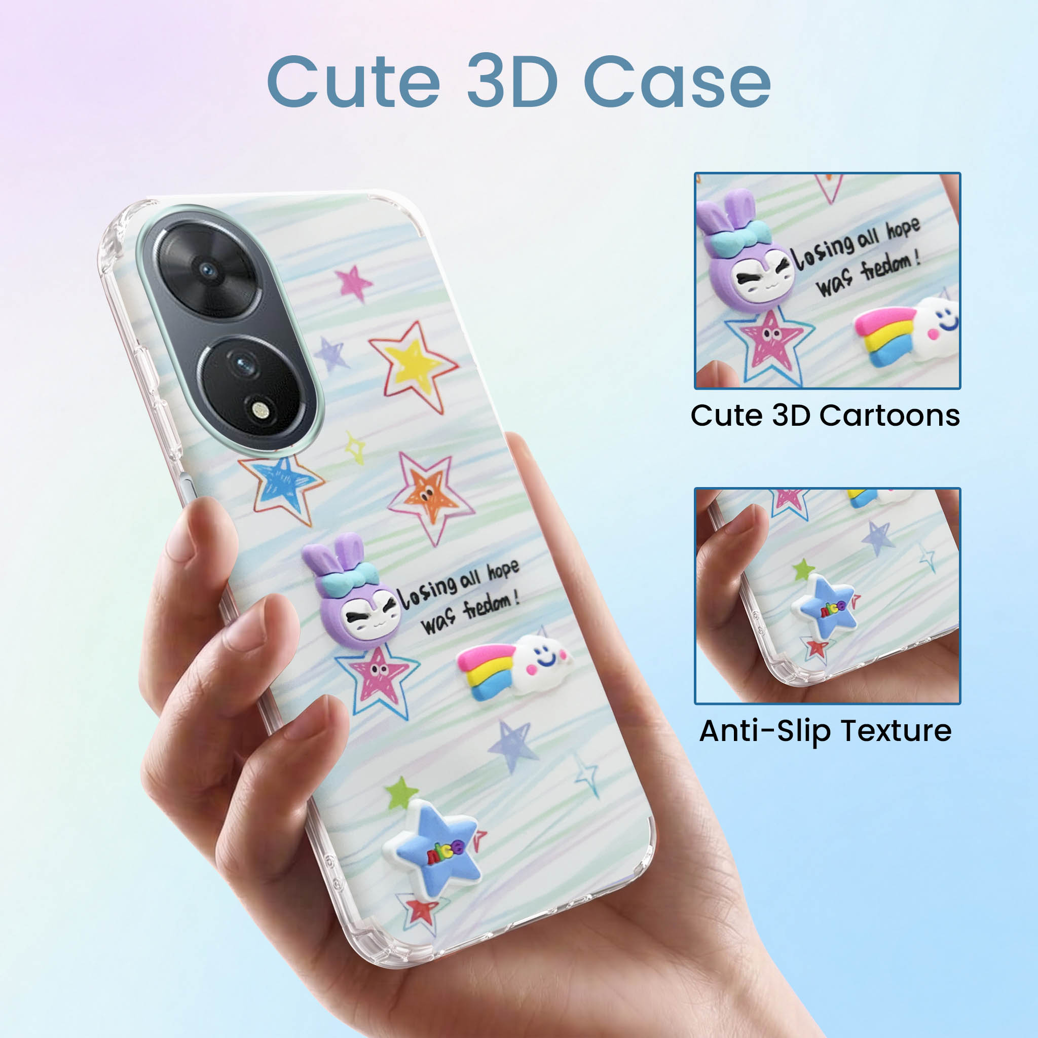 For Vivo T2 Back Cover Case (3D Cute Cartoons | Hard Back Side Soft | Matte Premium Finish | HD Printing)