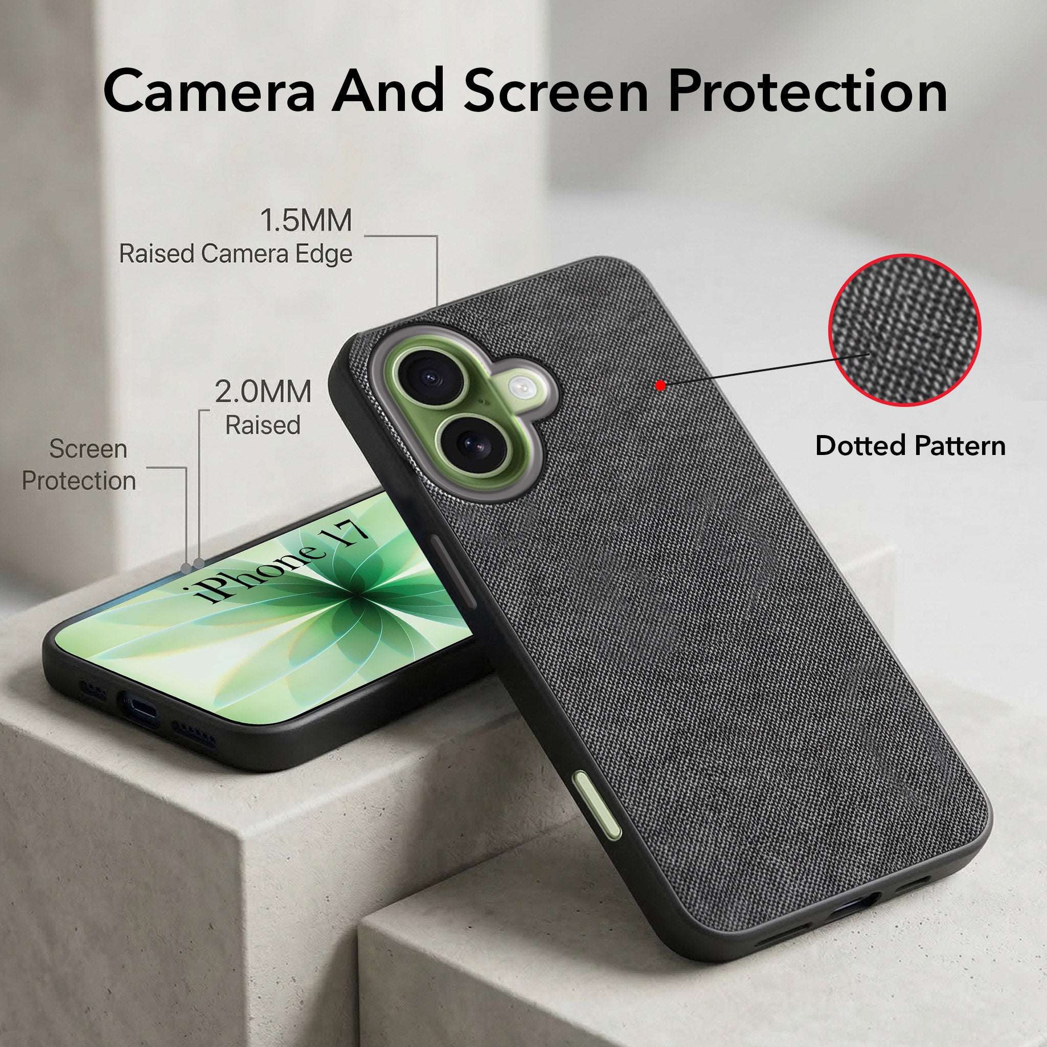 For Apple iPhone 17 Combo with Back Cover and 9H Tempered Glass (Textured Grip Design | Micro-Fiber Cloth Inside | Oleophobic Coating Screen Glass)