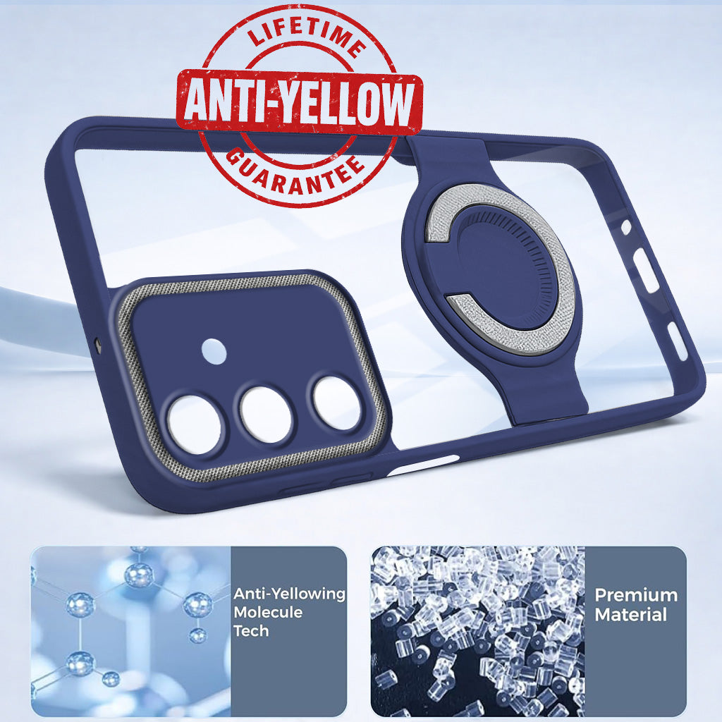 For Samsung Galaxy A17 | Samsung F17 | Samsung M17 5G Back Cover Case with stand (Built-in Ring Holder Kickstand | Lifetime Anti Yellow | Camera Protection)