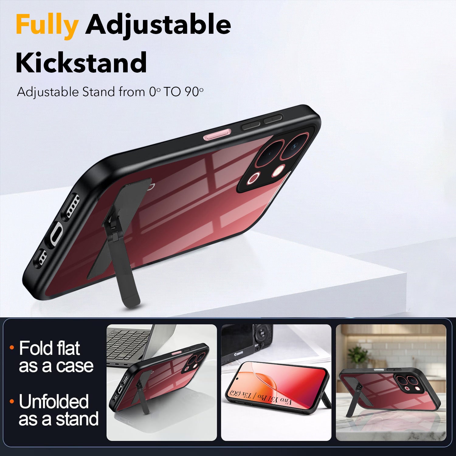 For Vivo Y51 Pro 5G | Vivo T5x Back Cover Case (Built-in Stand | Lifetime Anti Yellow | Kickstand Shockproof | Camera Protection | MagSafe Compatible)