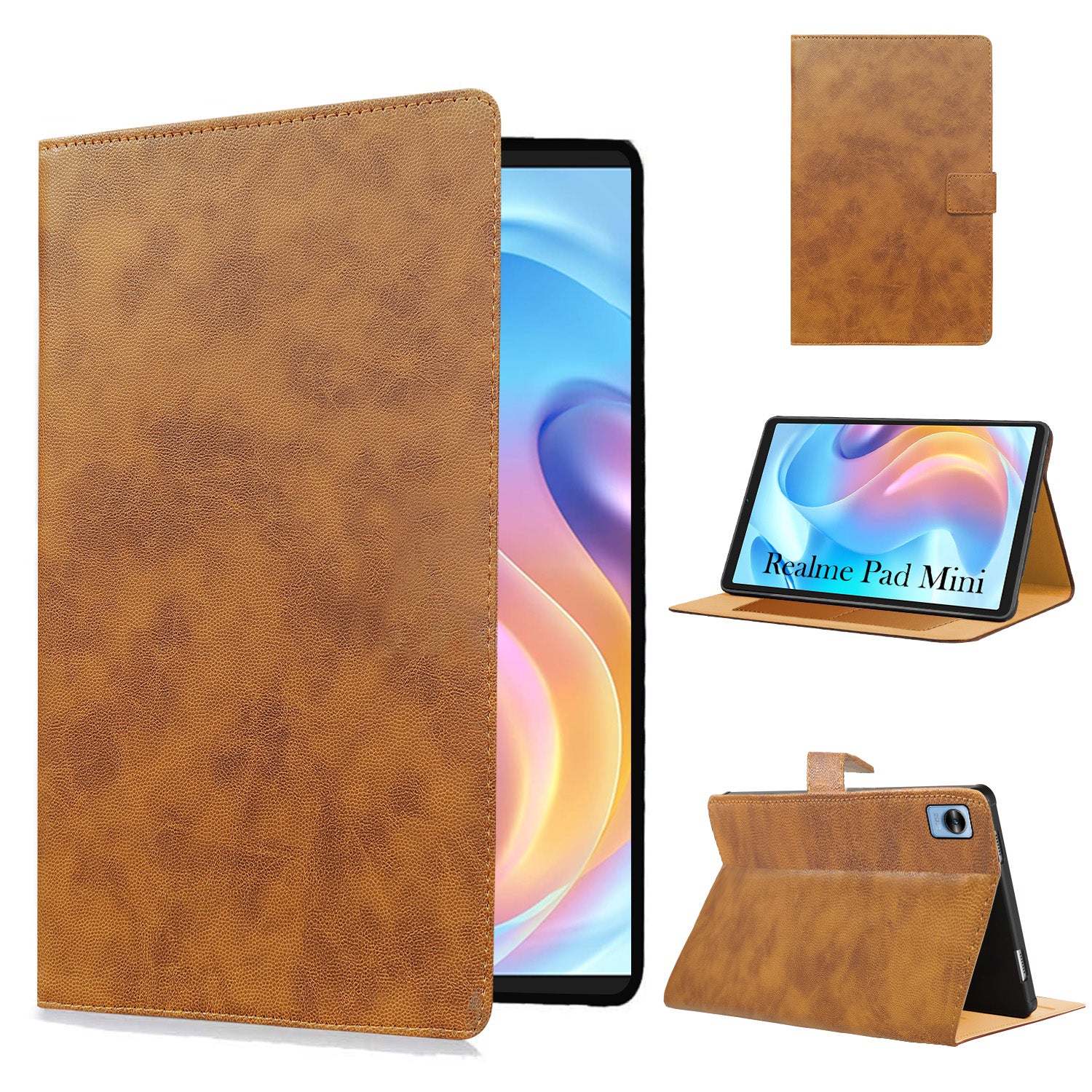 For Realme Pad Mini 8.7 Inch RMP2105/2106 Flip Cover Folio Cover (PU Matte Leather | Multi-Angle Smart Stand | Card Storage Slots | Silicone Back Pouch)