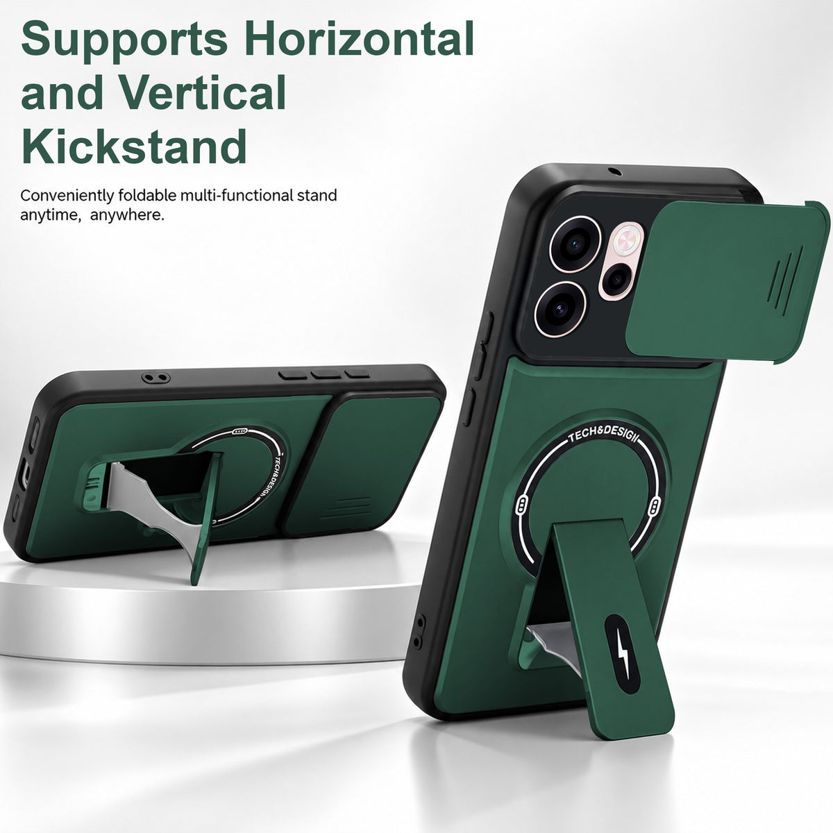 For Oppo Reno 15c Back Case Cover Metallic (Hybrid Armor Kickstand | Sliding Shutter Camera Protection | MagSafe Compatible)