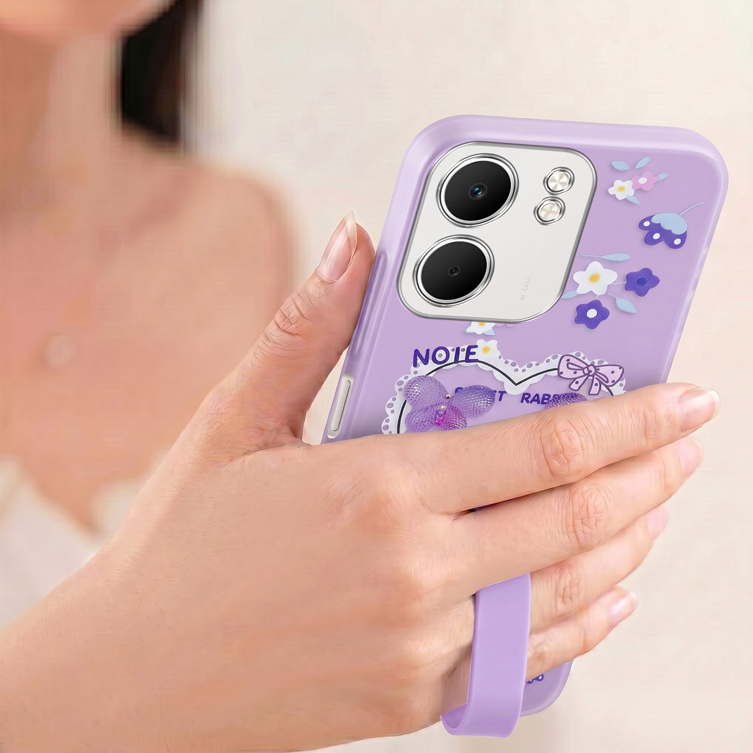 For Oppo A5X Back Cover Case (3D Cute Heart Strap Holder | Camera Protection | Designer Girls Print)