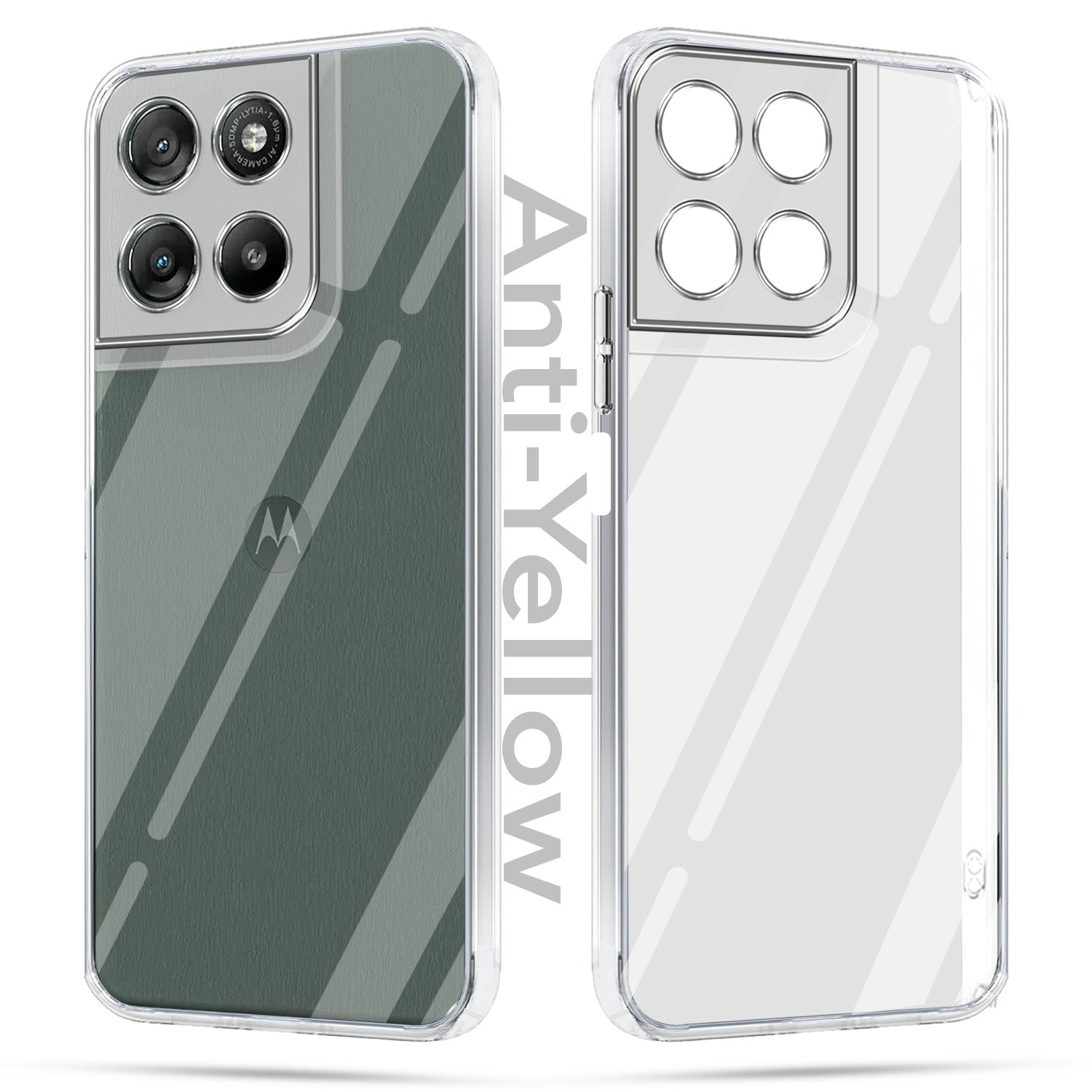 For Motorola Moto G67 Power | G57 Power Combo with Back Cover and 9H Tempered Glass (Lifetime Anti-Yellow | Sleek Hard Crystal | Oleophobic Coating Screen Glass)