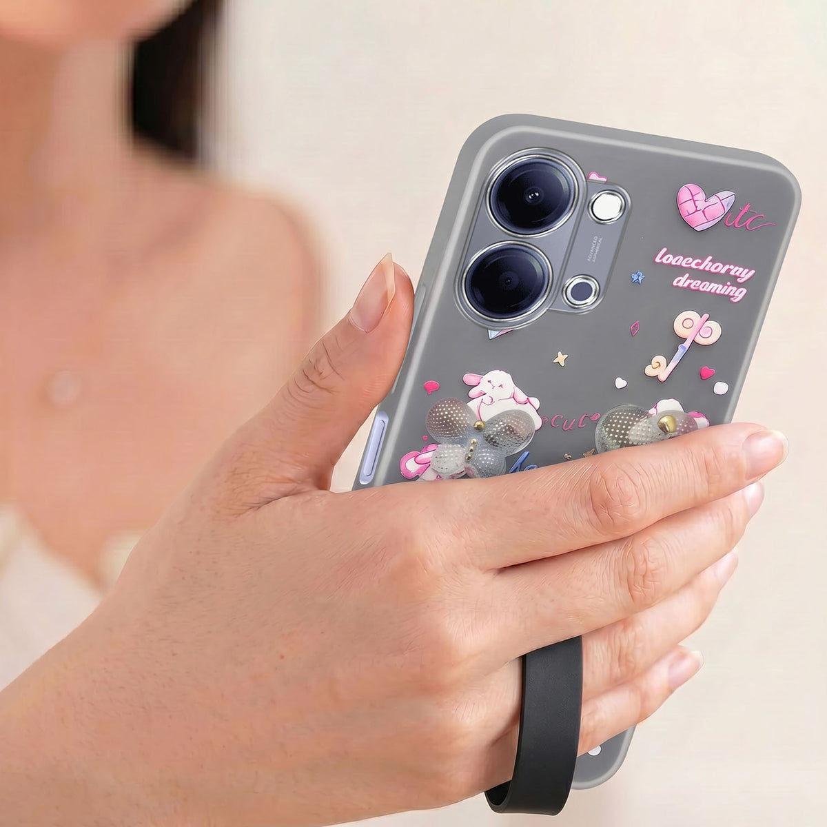 For Vivo Y05 (4G) | Vivo T5 Lite (5G) Back Cover Case (3D Cute Heart Strap Holder | Camera Protection | Designer Girls Print)