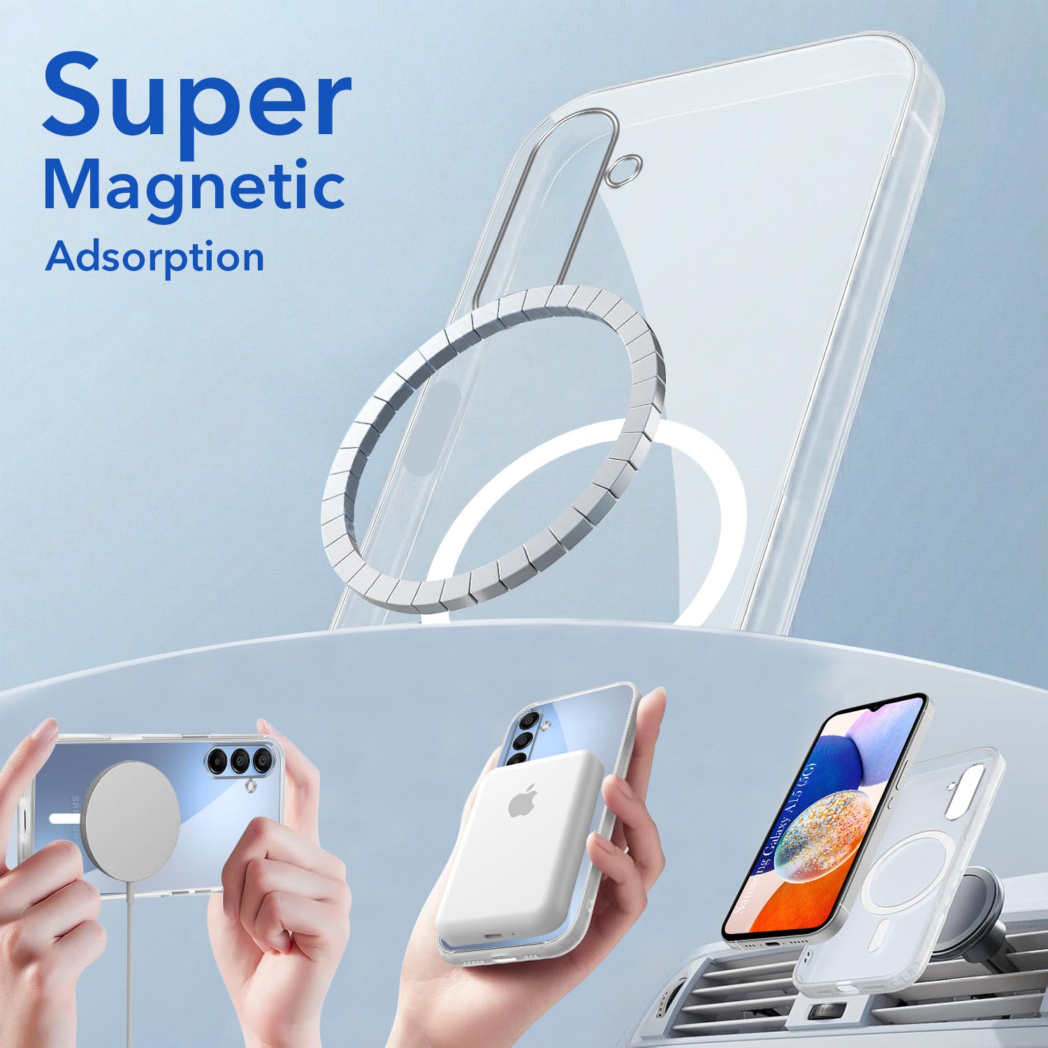 For Samsung Galaxy A15 5G Back Cover Case Lifetime Anti-Yellow MagSafe Compatible Clear (Sleek Hard Crystal | Shockproof and Camera Protection)
