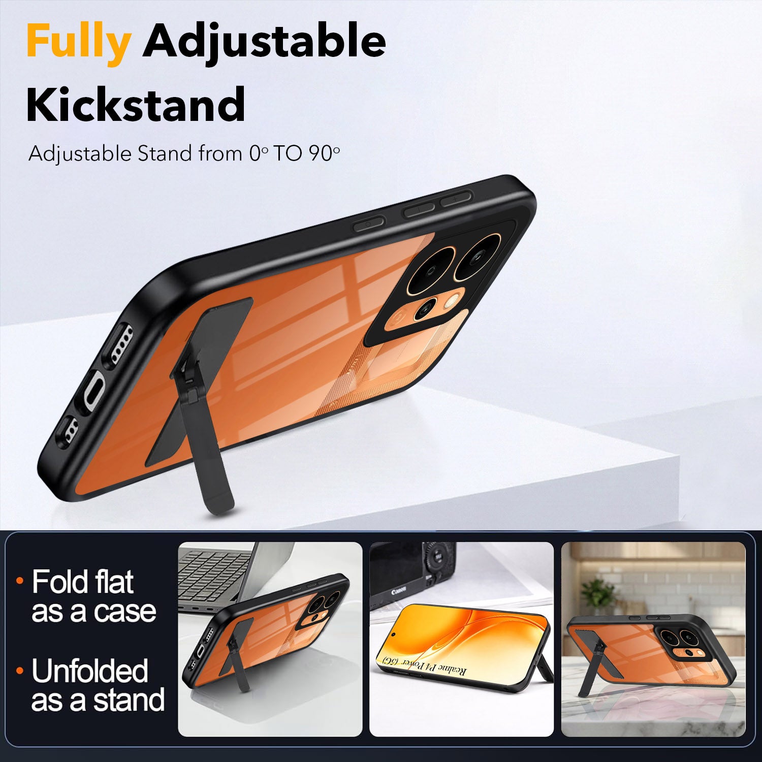 For Realme P4 Power 5G | Realme Narzo Power Back Cover Case (Built-in Stand | Lifetime Anti Yellow | Kickstand Shockproof | Camera Protection | MagSafe Compatible)