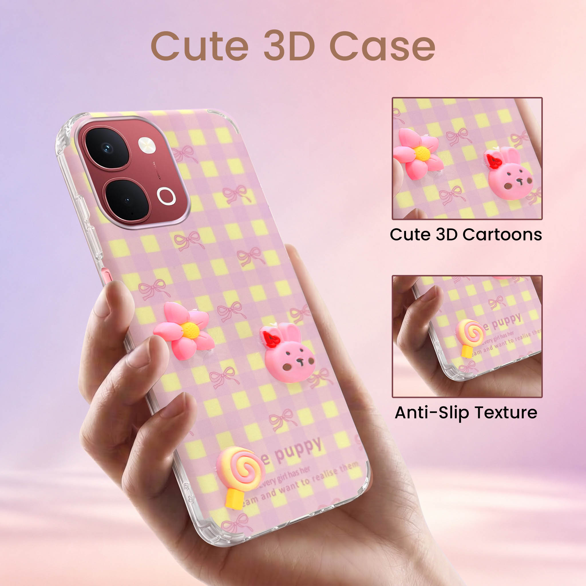 For Vivo Y31T 5G Back Cover Case (3D Cute Cartoons | Hard Back Side Soft | Matte Premium Finish | HD Printing)