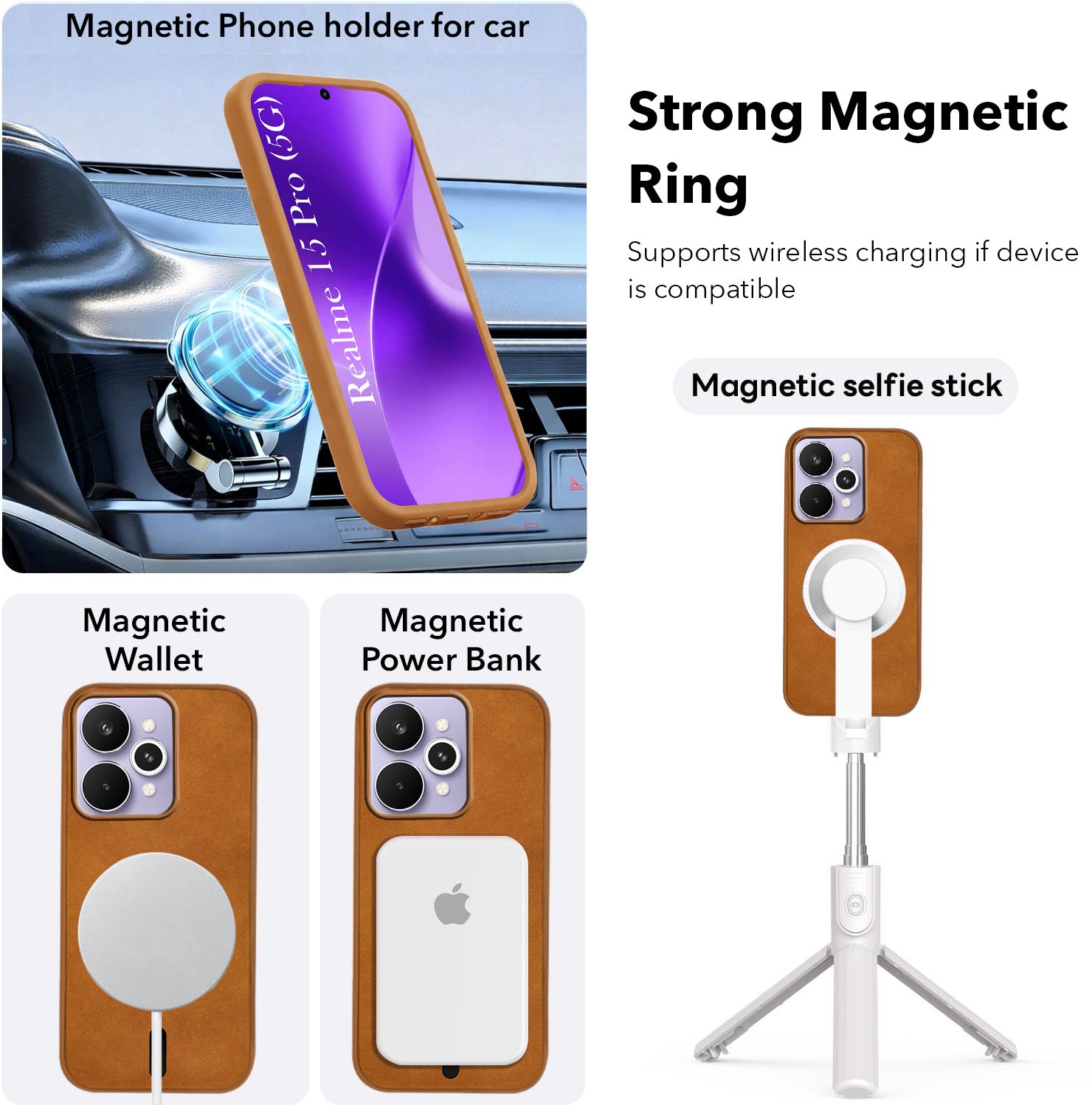 For Realme 15 Pro Back Cover Case Leather Finish (MagSafe Compatible Wireless Charging | Soft Touch | Camera Bump Protection)