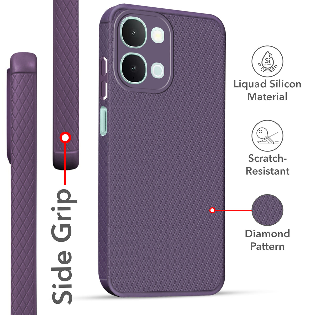 For iQOO Z11x | iQOO Z11xa Back Cover Case Liquid Silicone (Camera Protection | Side Grip Texture | Soft and Flexible)