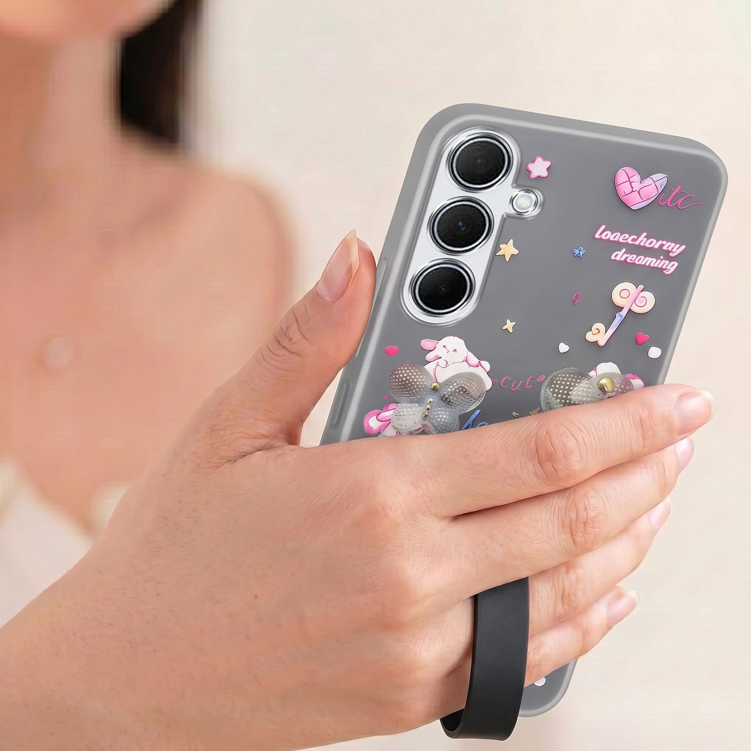 For Samsung Galaxy A35 5G Back Cover Case (3D Cute Heart Strap Holder | Camera Protection | Designer Girls Print)