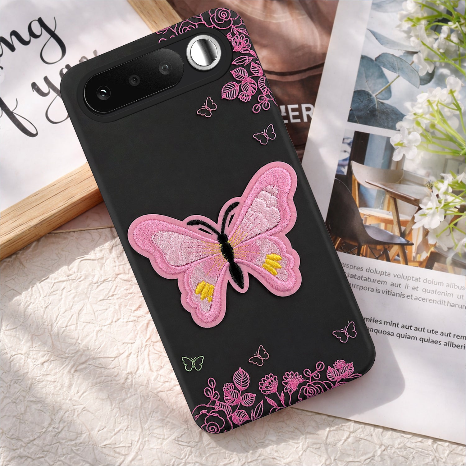 For Realme 16 Back Cover Case (Soft Butterfly Embroidery | Women Teen Girls | Camera Protection| Matte Silicone)