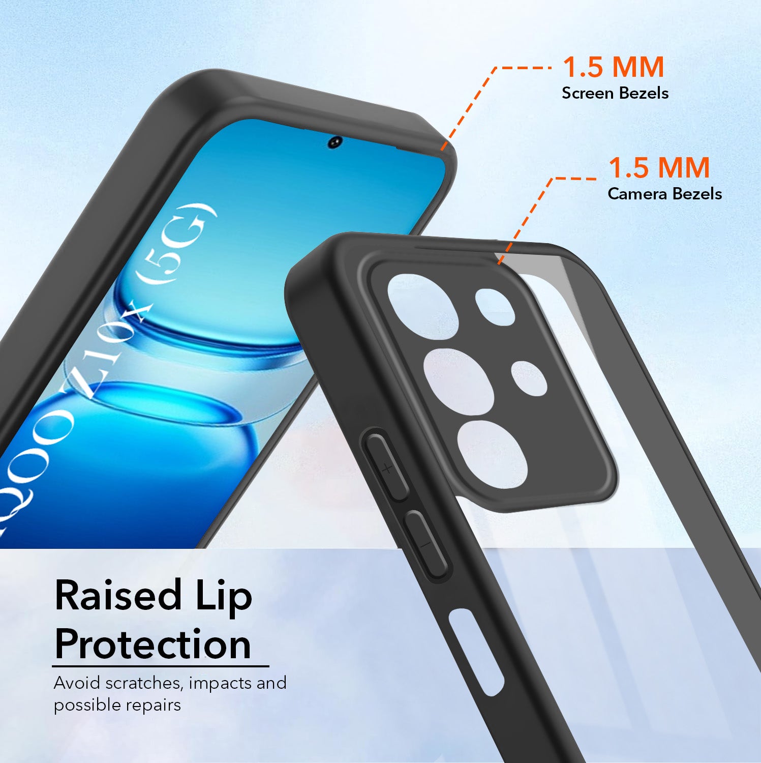 For Vivo iQOO Z10x Combo with Back Cover and 9H Tempered Glass (Lifetime Anti-Yellow | Crystal Clear Shockproof | Oleophobic Coating Screen Glass)