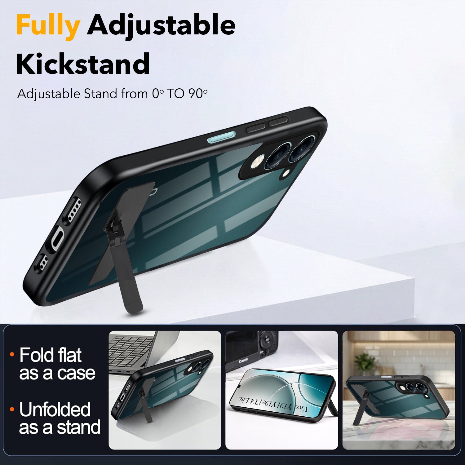 For Vivo Y19 | Vivo Y19e | Vivo T4 Lite Back Cover Case (Built-in Stand | Lifetime Anti Yellow | Kickstand Shockproof | Camera Protection | MagSafe Compatible)