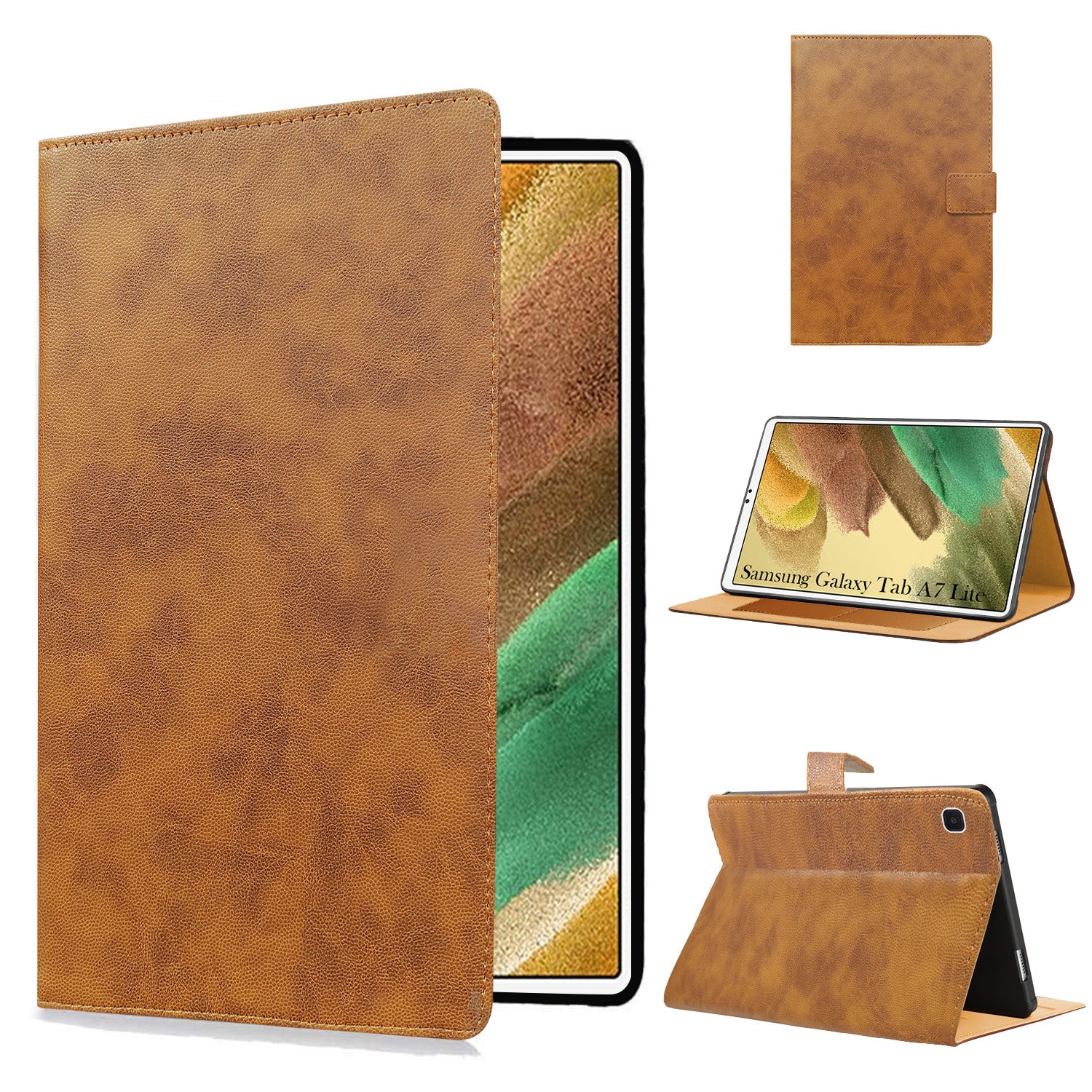 For Samsung Galaxy Tab A7 Lite 8.7 Inch SM-T225/T220/T225N/T227U  Flip Cover Folio Cover (PU Matte Leather | Multi-Angle Smart Stand | Card Storage Slots | Silicone Back Pouch)