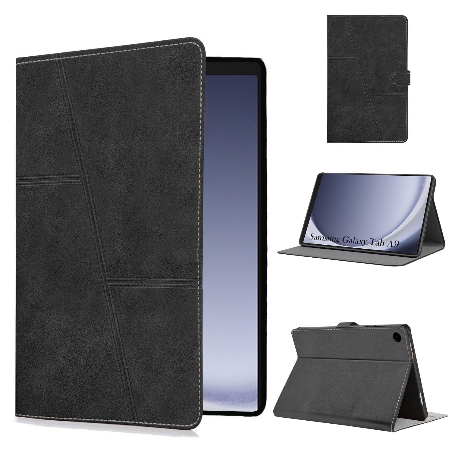For Samsung Galaxy Tab A9 8.7 Inch SM-X110/X115 Flip Cover Folio Case (PU Leather | Multi-Angle Smart Stand | Card Storage Slots | Silicone Back Pouch)