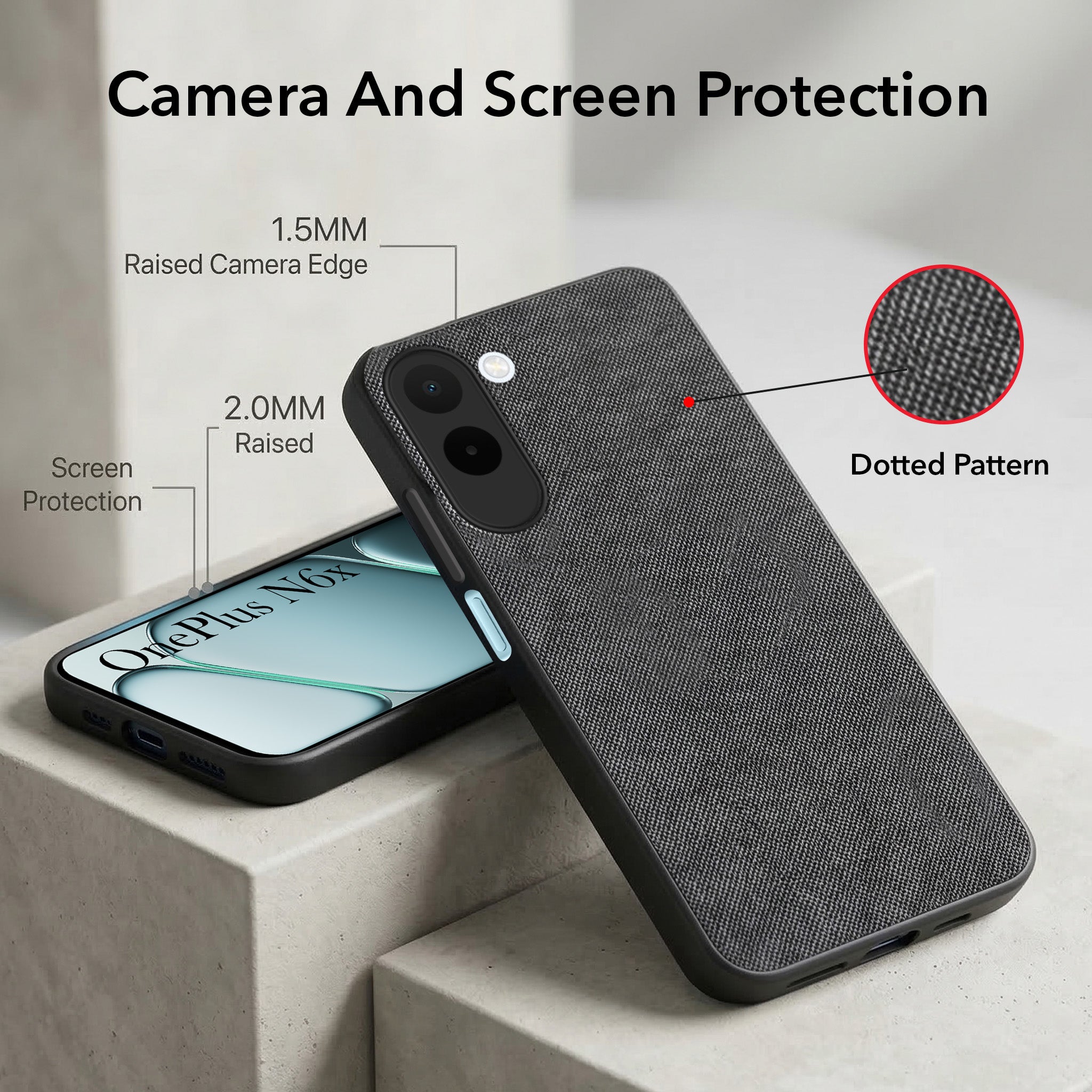 For OnePlus N6X Combo (Textured Grip Design | Micro-Fiber Cloth Inside | Oleophobic Coating Screen Glass)
