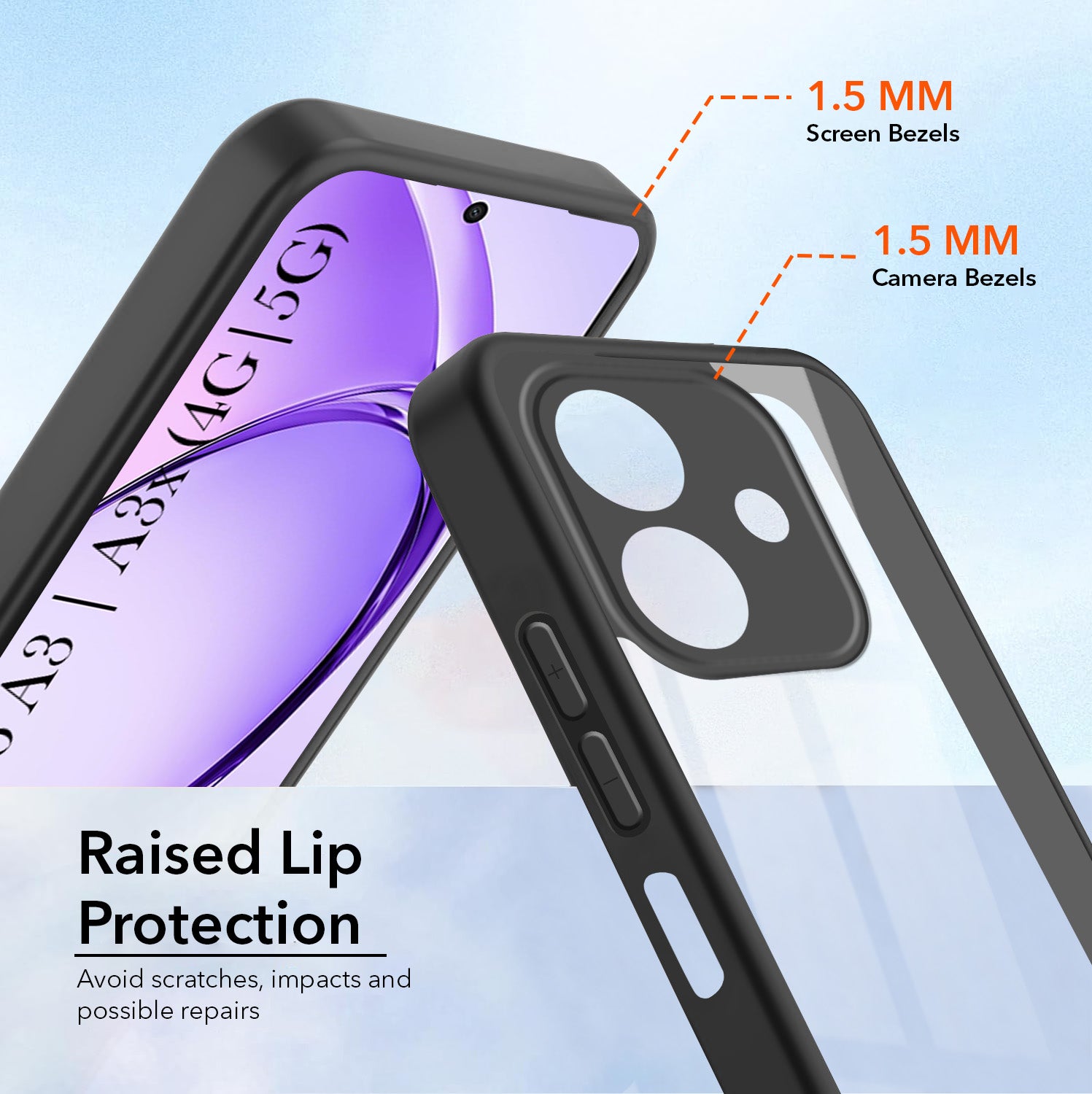 For Oppo A3X (4G/5G) | Oppo A3 5G Combo with Back Cover and 9H Tempered Glass (Lifetime Anti-Yellow | Crystal Clear Shockproof | Oleophobic Coating Screen Glass)