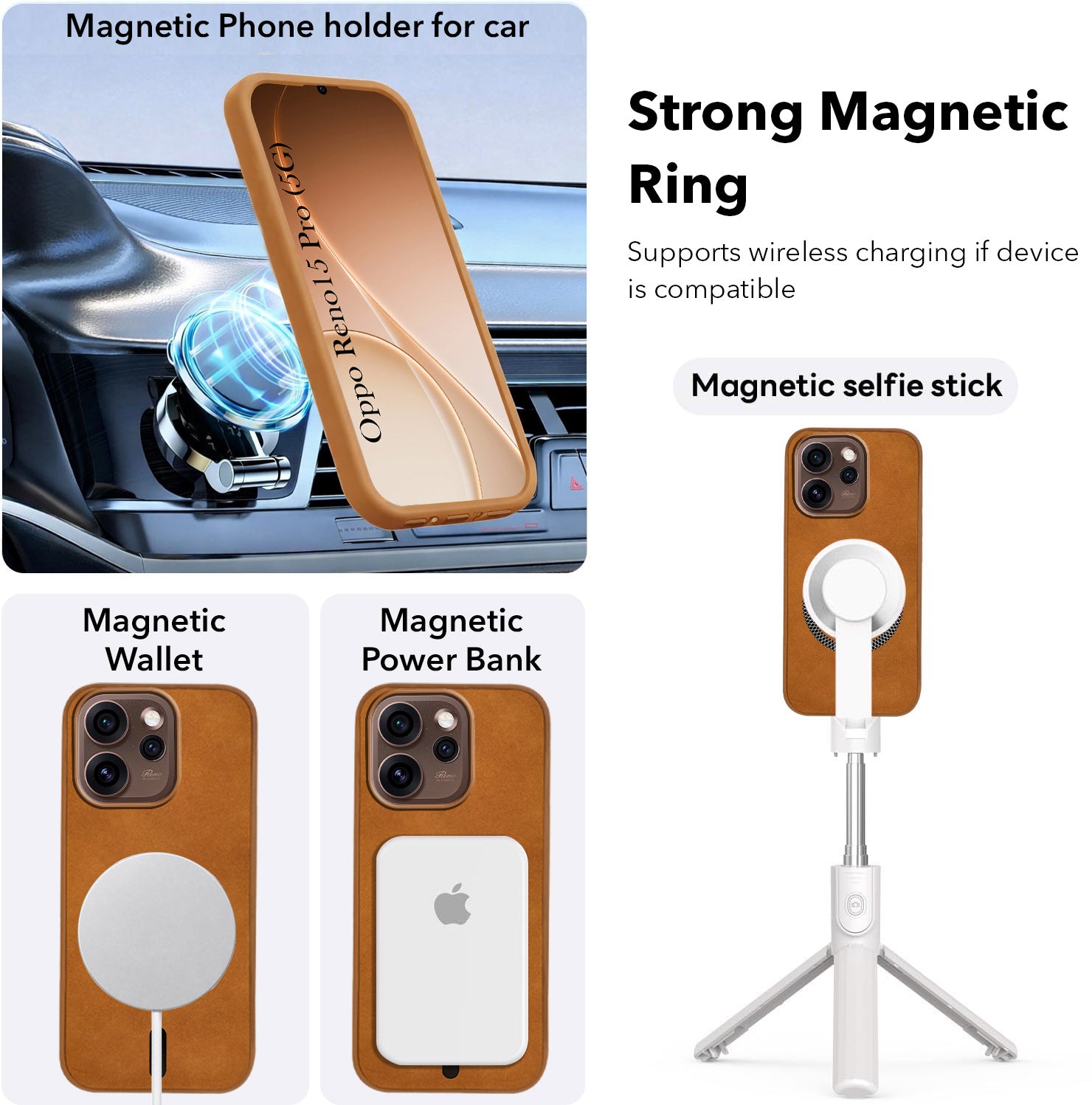 For Oppo Reno15 Pro 5G | Oppo Reno 15 Pro 5G Back Cover Case Leather Finish (MagSafe Compatible Wireless Charging | Soft Touch | Camera Bump Protection)