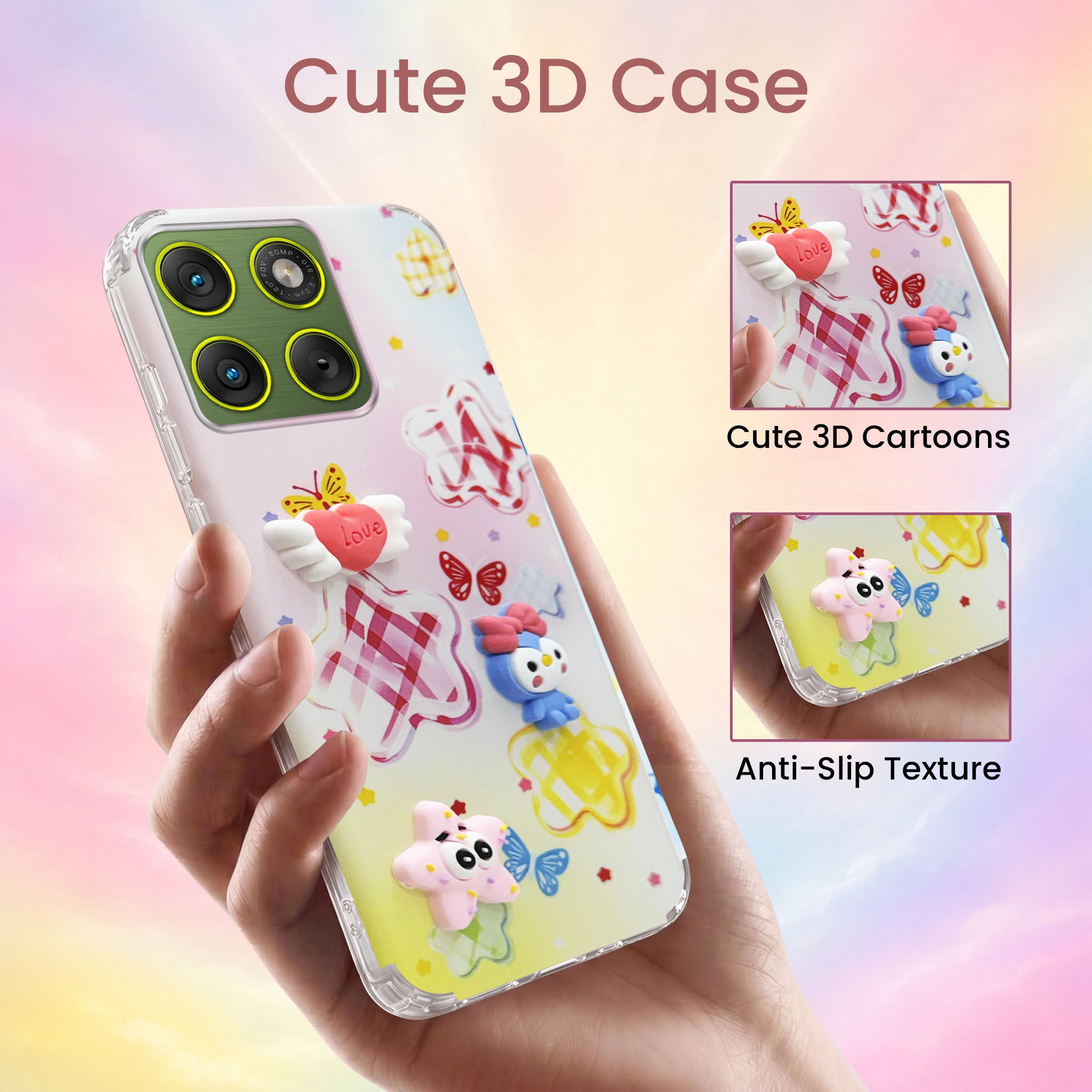 For Motorola Moto Edge 70 Back Cover Case (3D Cute Cartoons | Hard Back Side Soft | Matte Premium Finish | HD Printing)