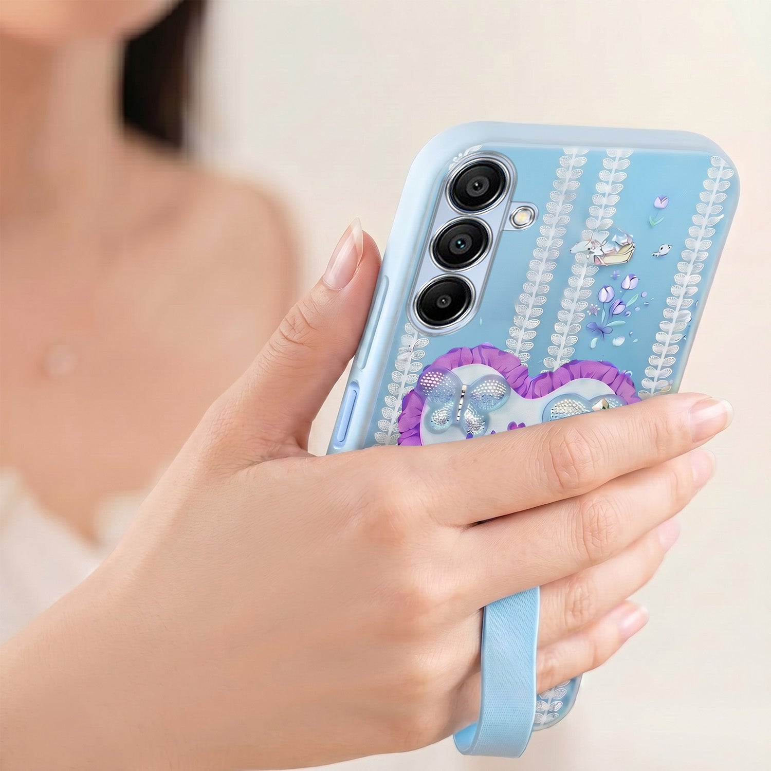 For Samsung Galaxy A15 5G Back Cover Case (3D Cute Heart Strap Holder | Camera Protection | Designer Girls Print)